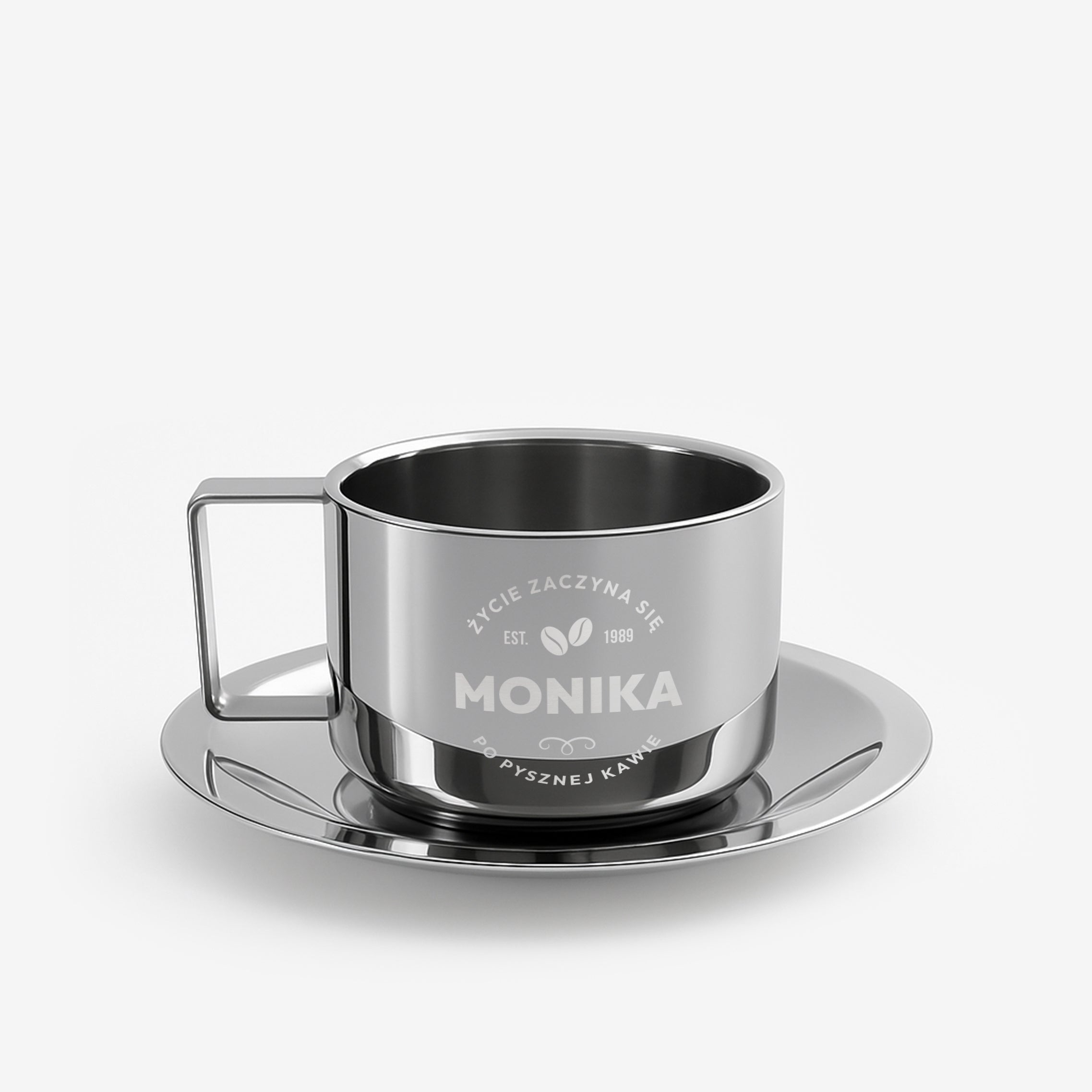 Metalowa filiżanka z grawerem dla kawosza prezent dla kawosza filiżanka personalizowana filiżanka z imieniem