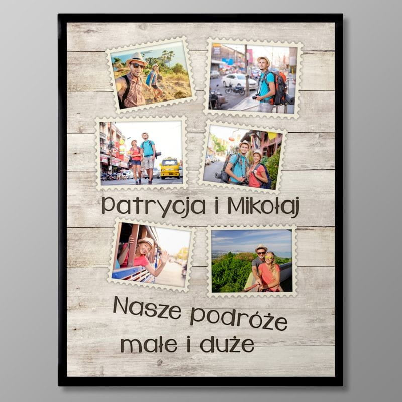 Plakat ze zdjęciami kolaż - prezent dla pary podróżników prezent dla podróżników personalizowany plakat 