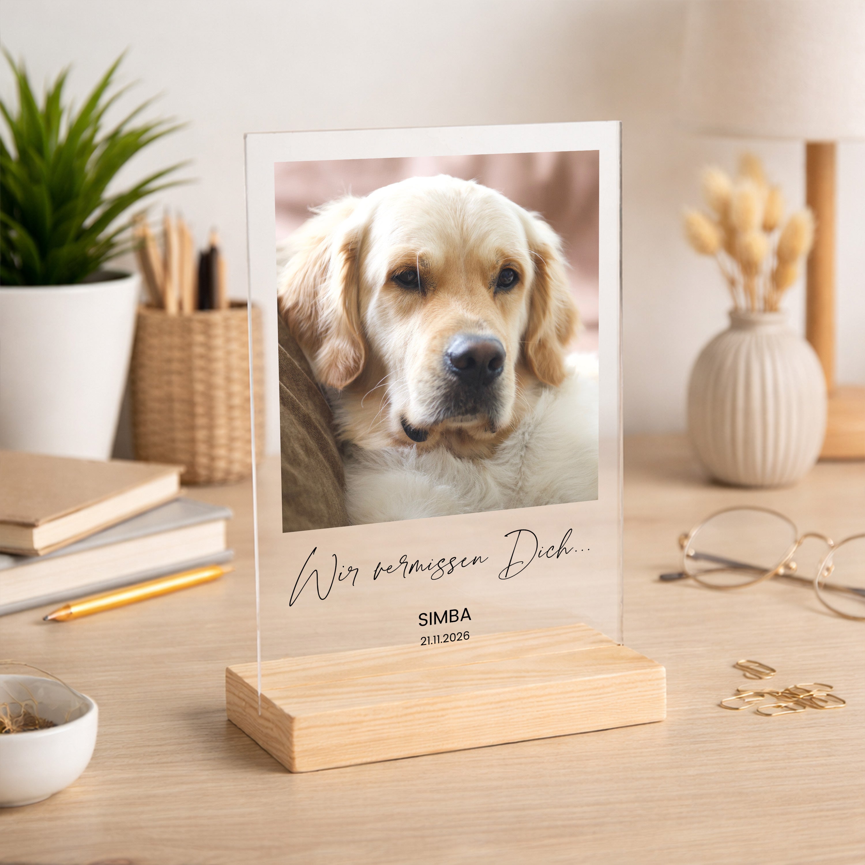 Statuette mit Foto ANDENKEN AN DEN HUND
