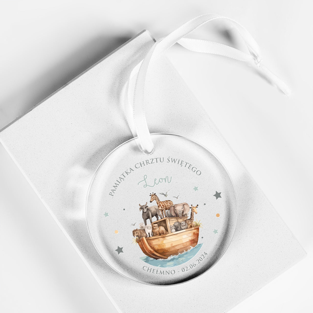Zawieszka z dedykacją - Arka Noego - upominek na Chrzest