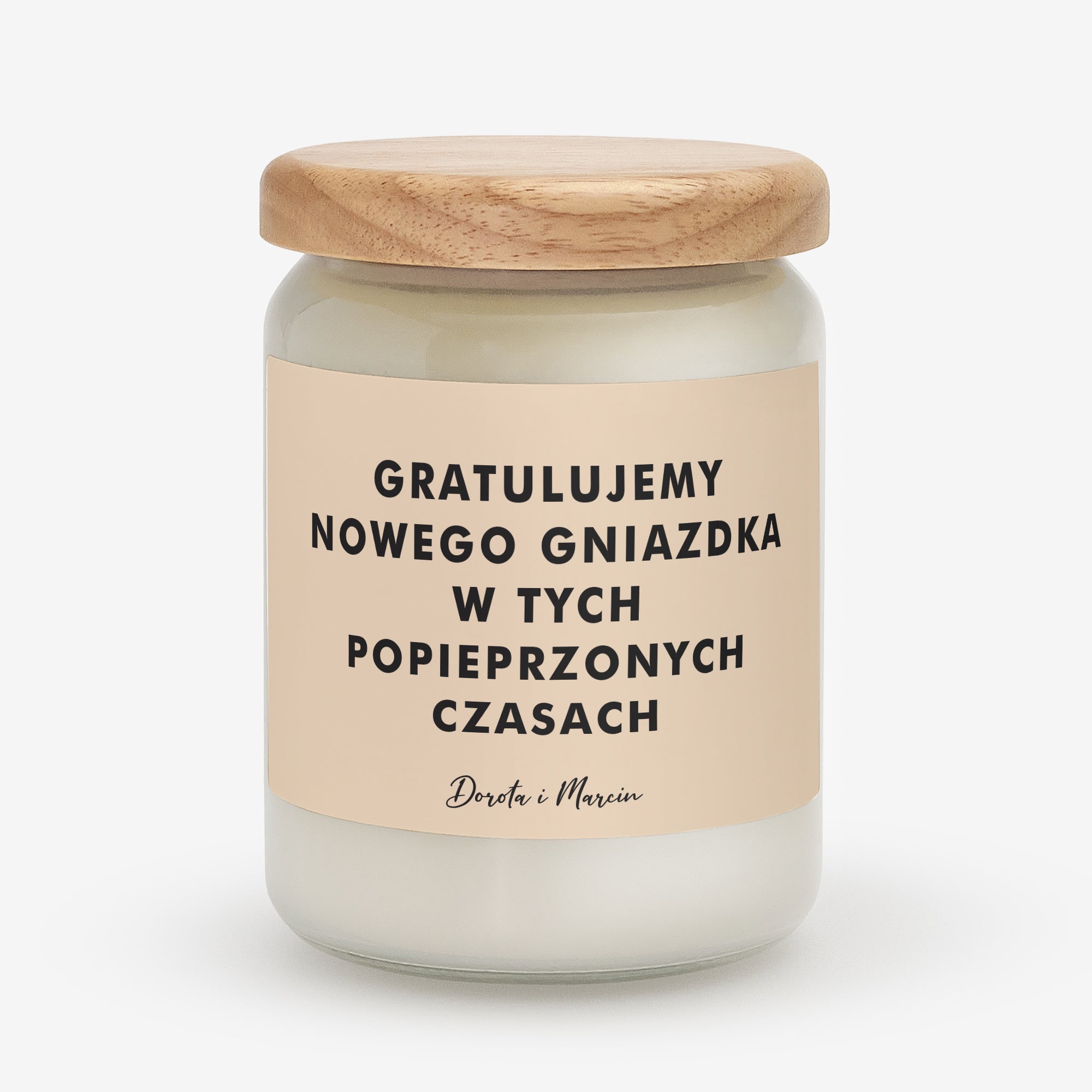Świeczka naturalna z etykietą na parapetówkę