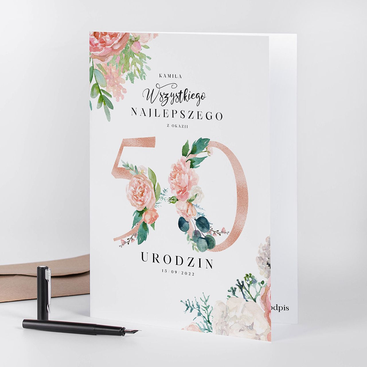 Personalizowana kartka na 50 urodziny dla kobiety upominek na 50 urodziny dla kobiety kartka personalizowana