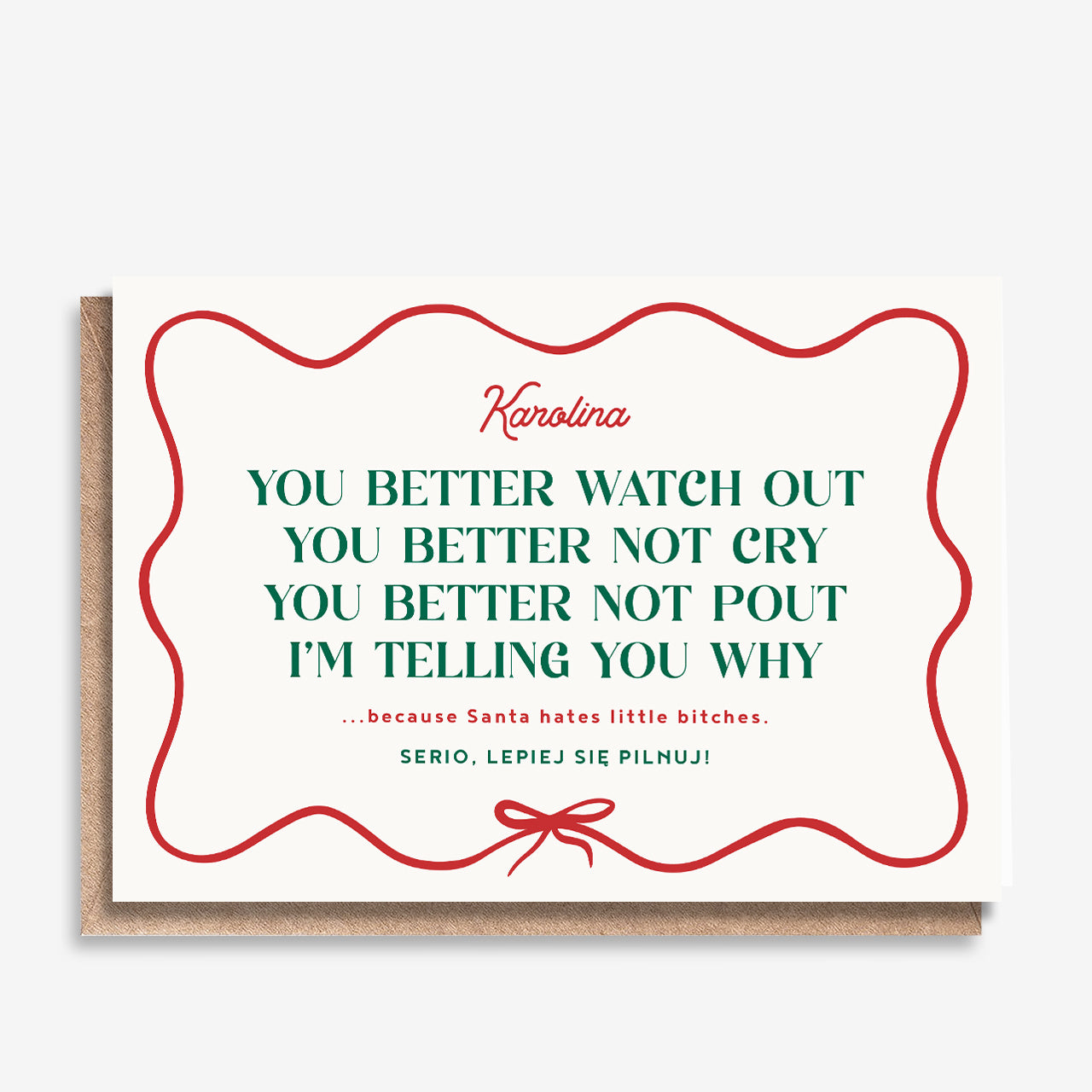 Śmieszna kartka na święta dla przyjaciółki - You Better Watch Out kartka świąteczna upominek dla przyjaciółki