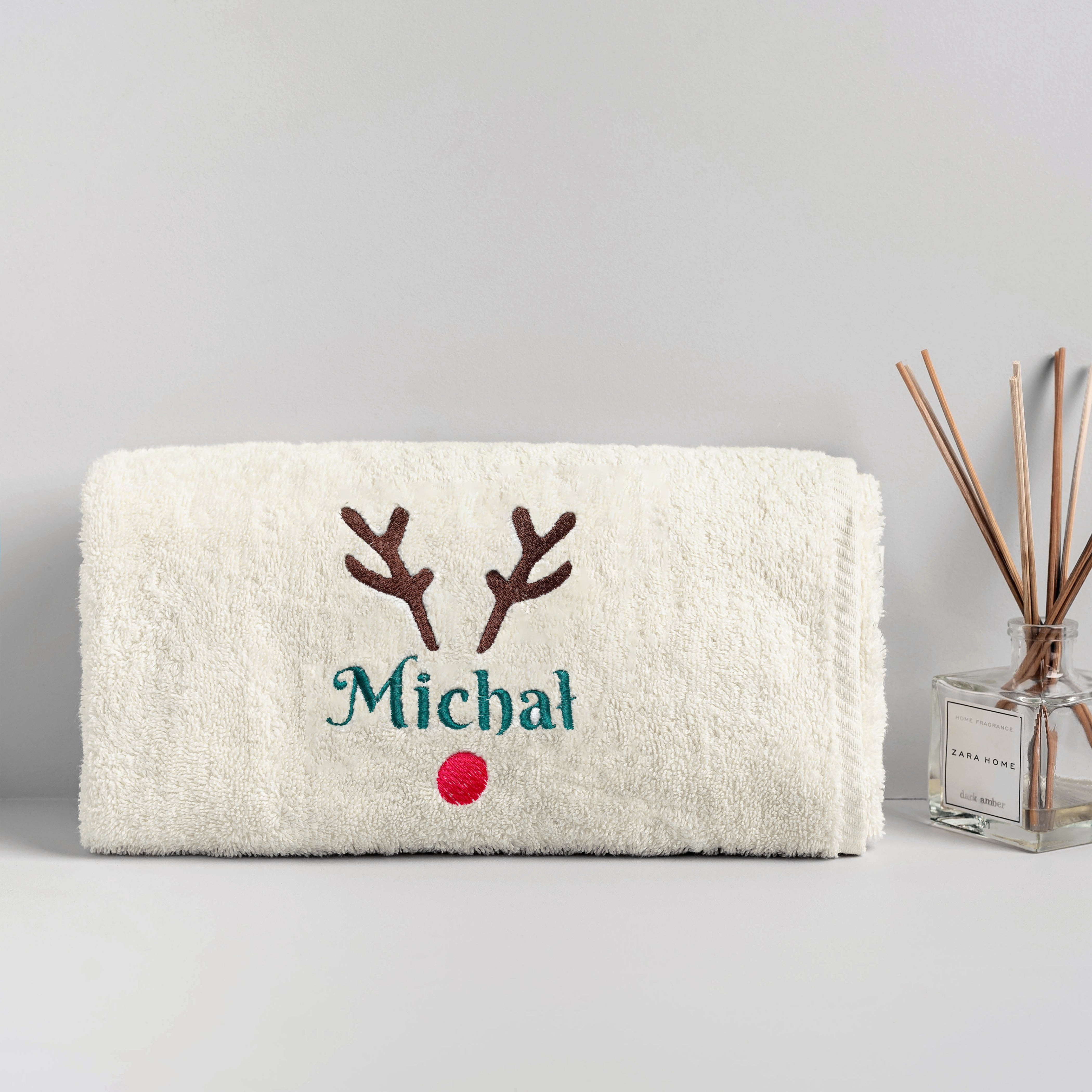 Personalizowany ręcznik świąteczny z imieniem – renifer ręcznik świąteczny prezent na święta ręcznik z imieniem