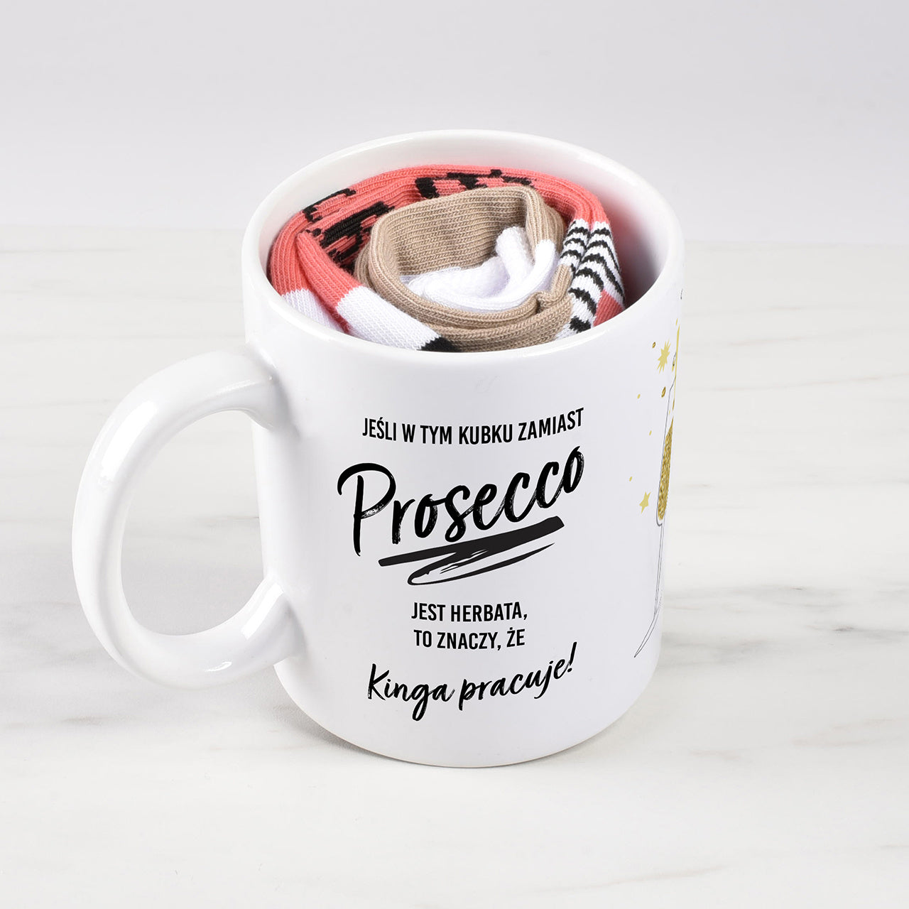 Kubek ze skarpetkami dla miłośniczki Prosecco