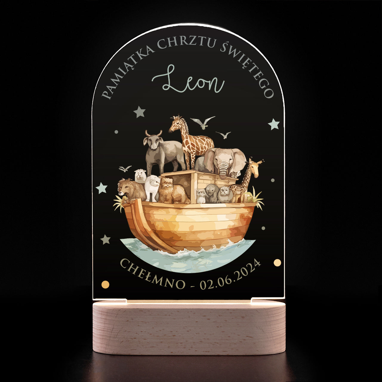 Dekoracyjna lampka led z personalizacją - pamiątka chrztu