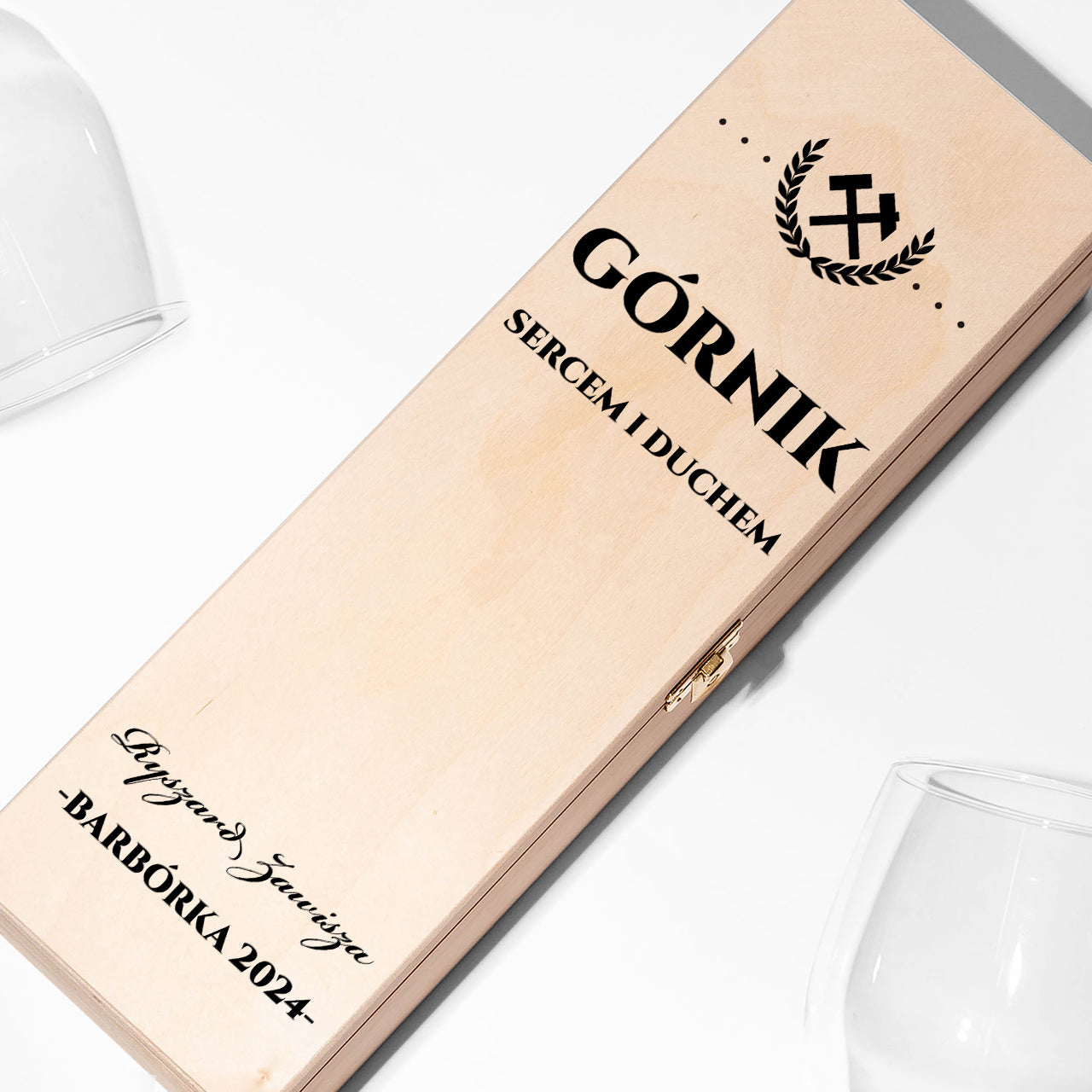 Personalizowana skrzynka na alkohol dla górnika na Barbórkę prezent dla górnika pudełko na alkohol z grawerem