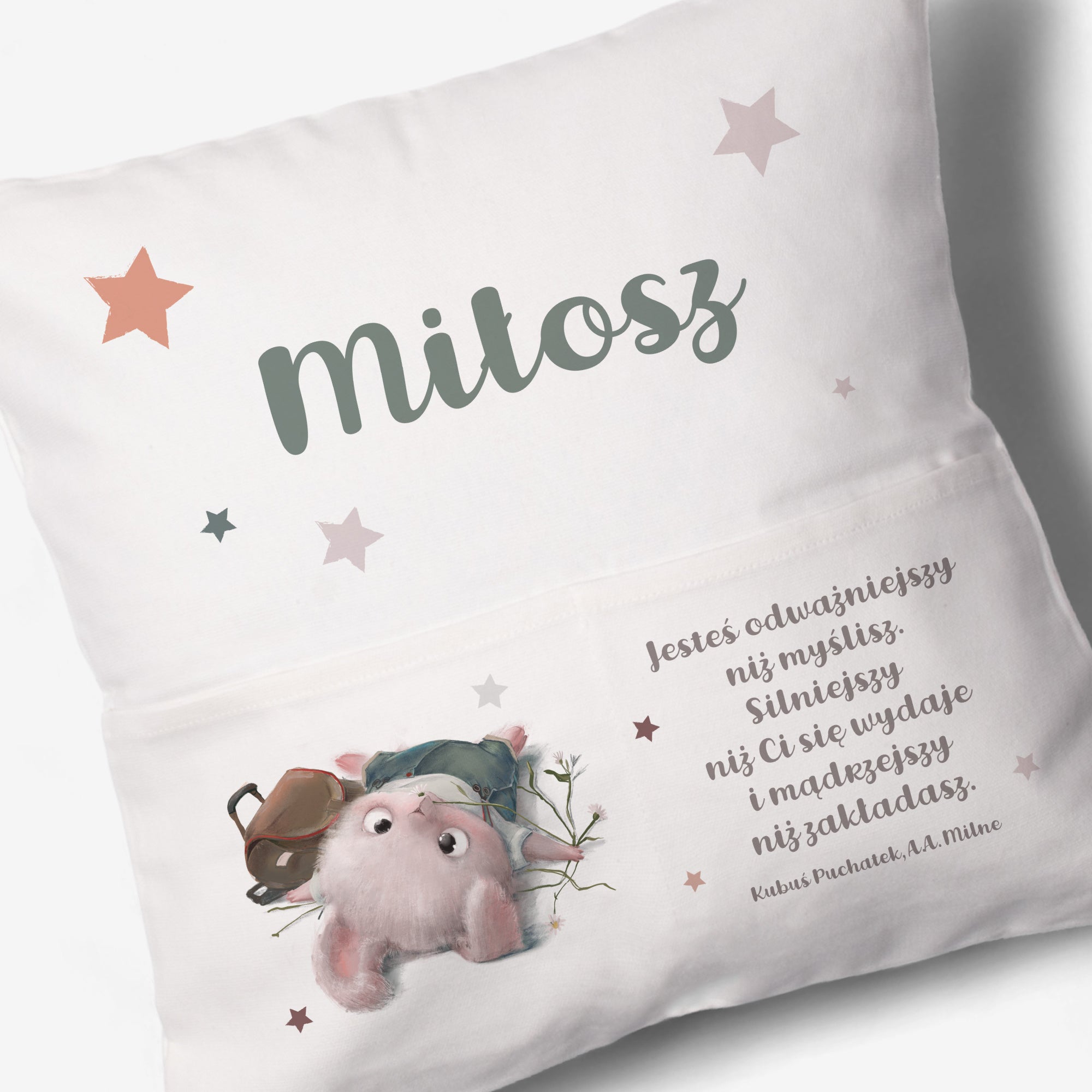 Personalizowana poduszka z kieszeniami dla chłopca