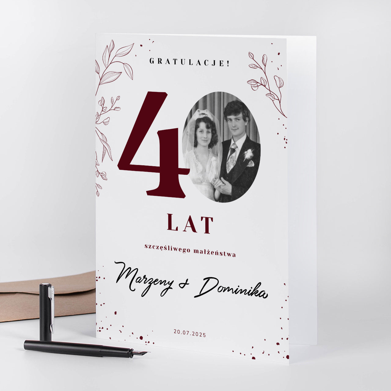 Kartka ze zdjęciem na 40 rocznicę ślubu A4 upominek na rocznicę ślubu kartka personalizowana