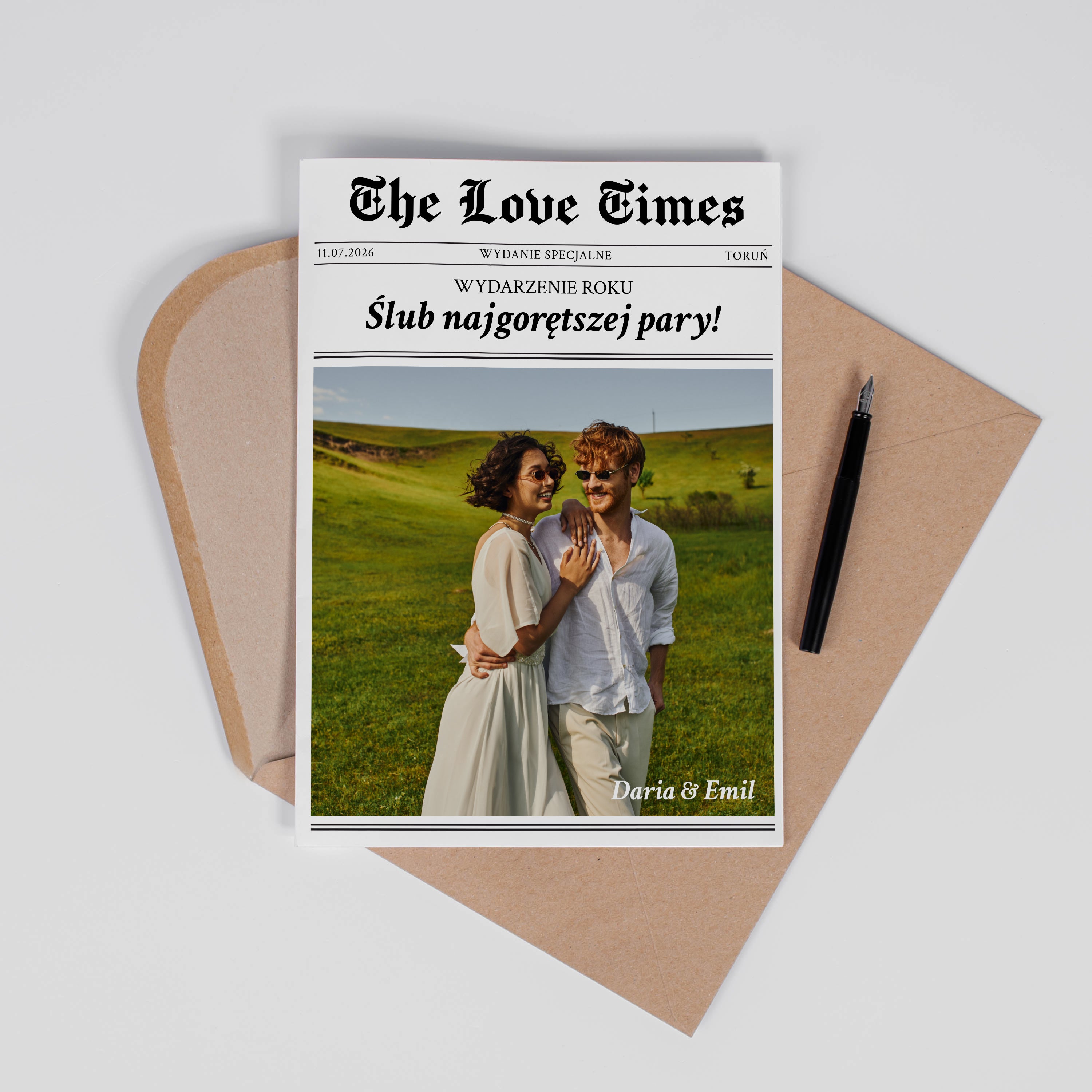 Kartka a4 ze zdjęciem na ślub - the love times