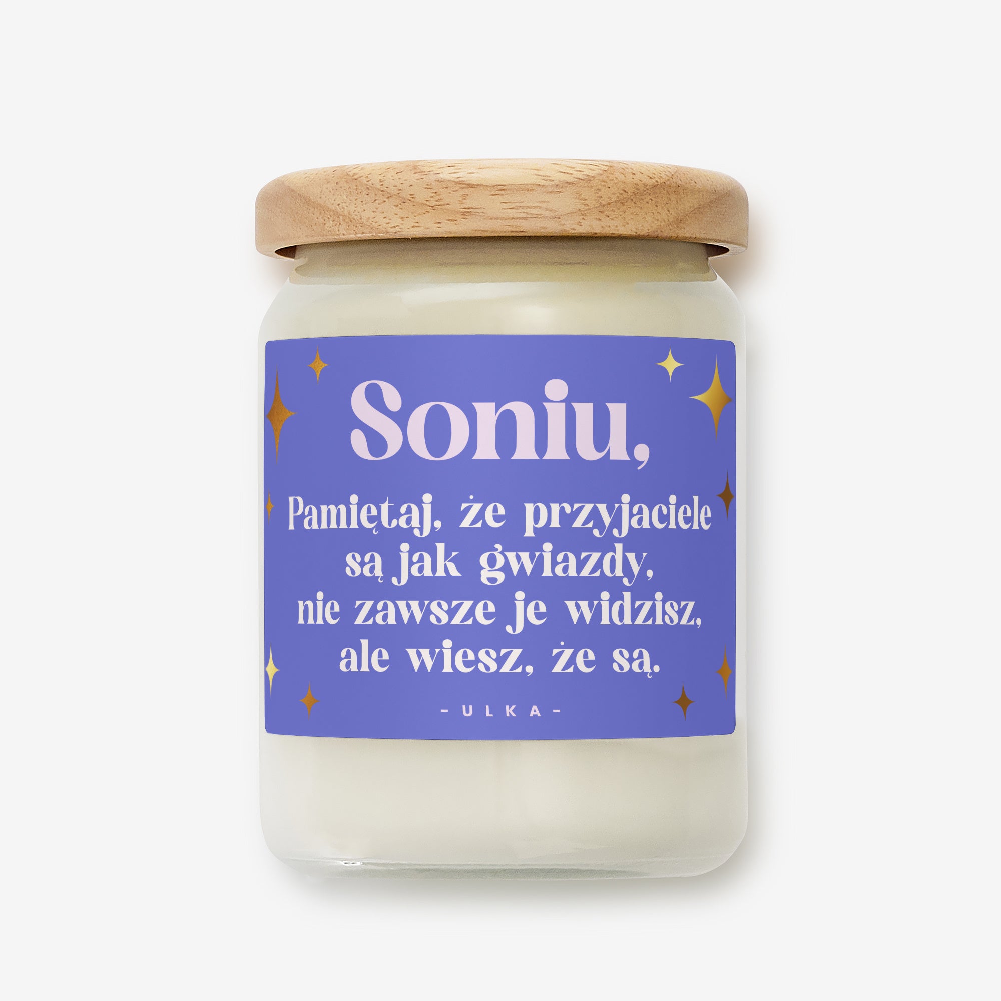 Świeca dla przyjaciółki – Gwiazdy personalizowana świeczka na prezent dla przyjaciółki