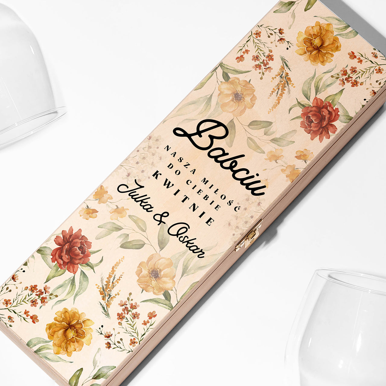Skrzynka na wino prezent dla babci - Moja miłość kwitnie skrzynka na wino z grawerem prezent na Dzień Babci