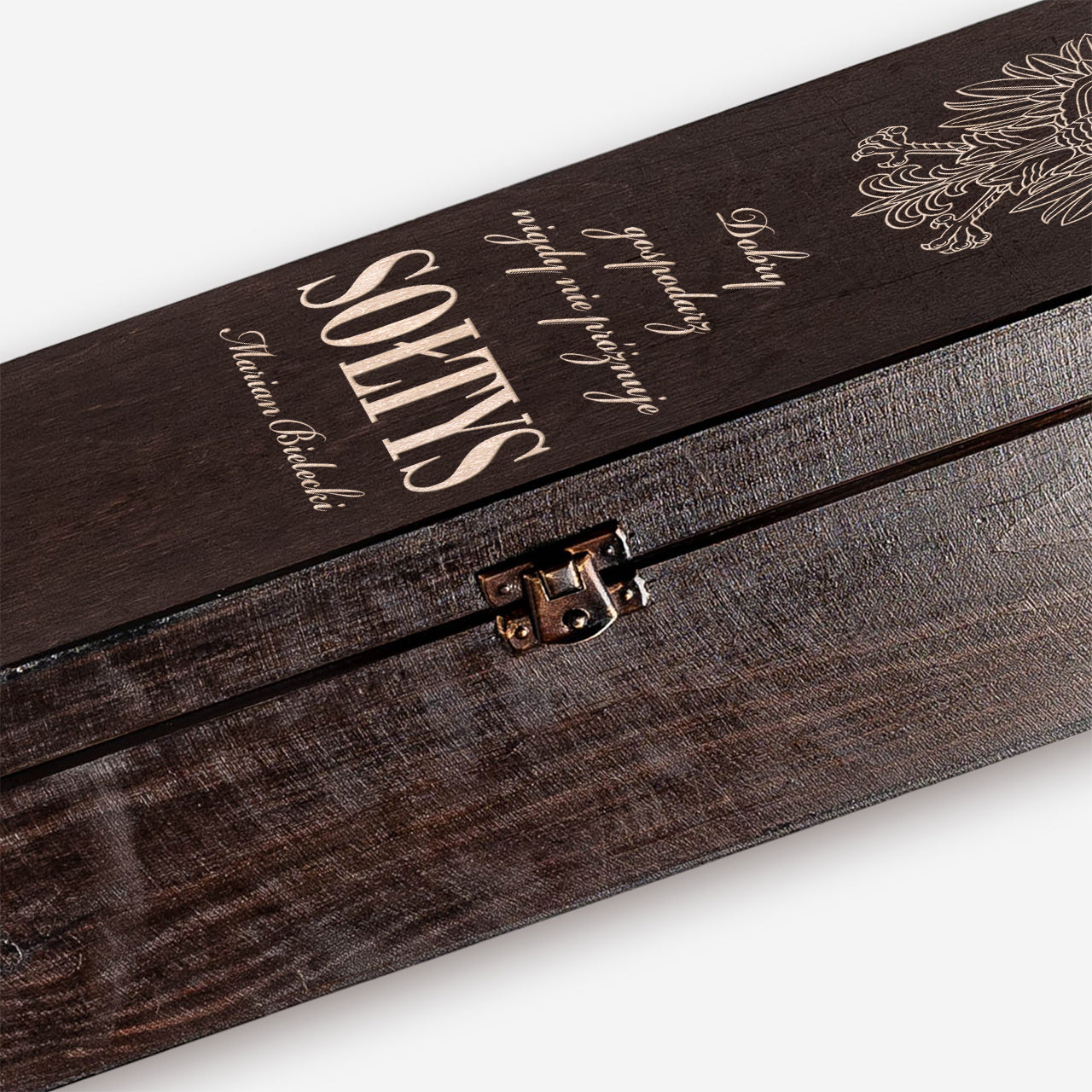 Personalizowana skrzynka na alkohol - podziękowanie dla sołtysa elegancki prezent dla sołtysa drewniana skrzynka