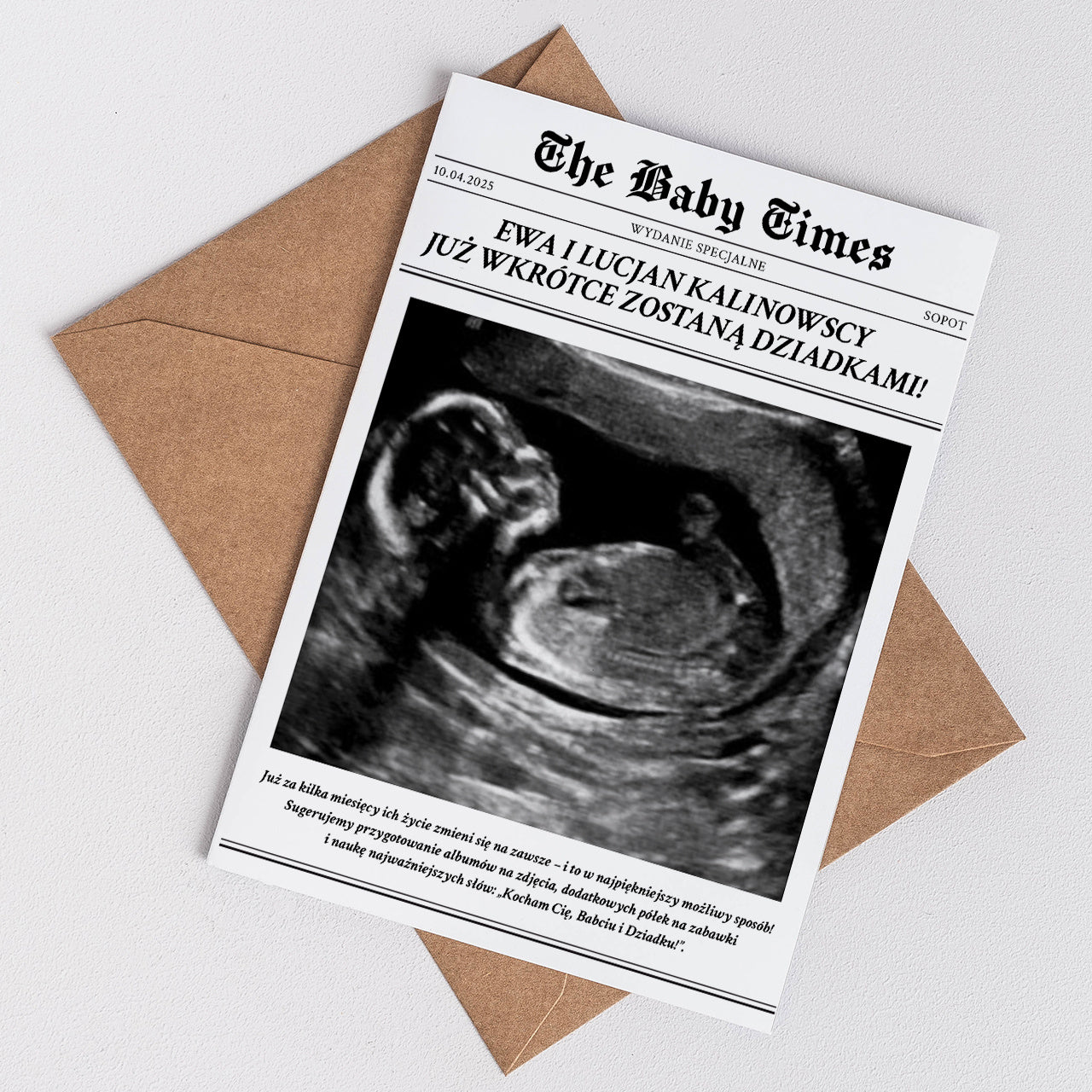 Kartka gratulacyjna - powiadomienie do ciąży prezent dla przyszłych dziadków kartka baby news