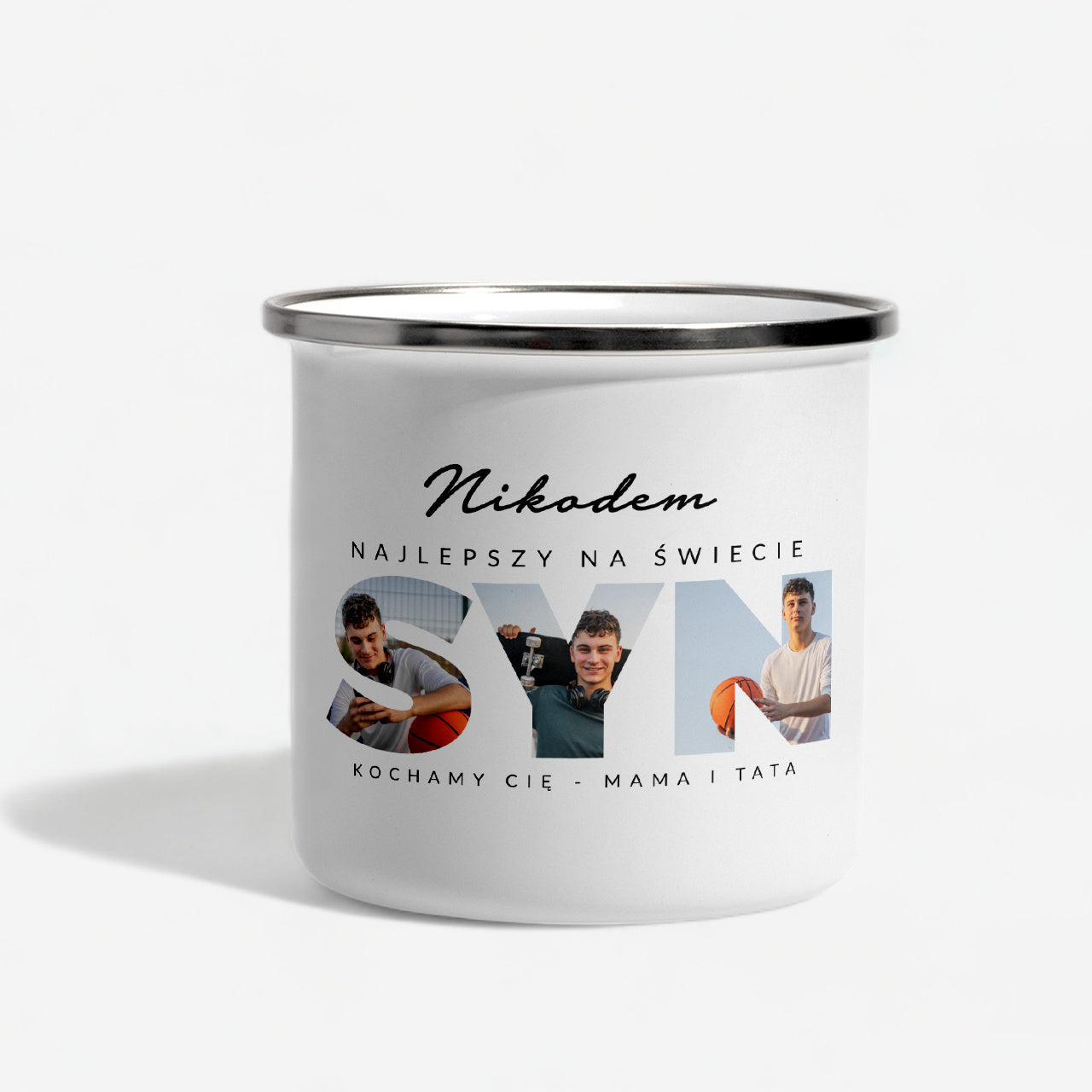 Emaliowany kubek ze zdjęciem - prezent dla syna prezent dla nastoletniego syna personalizowany kubek na prezent