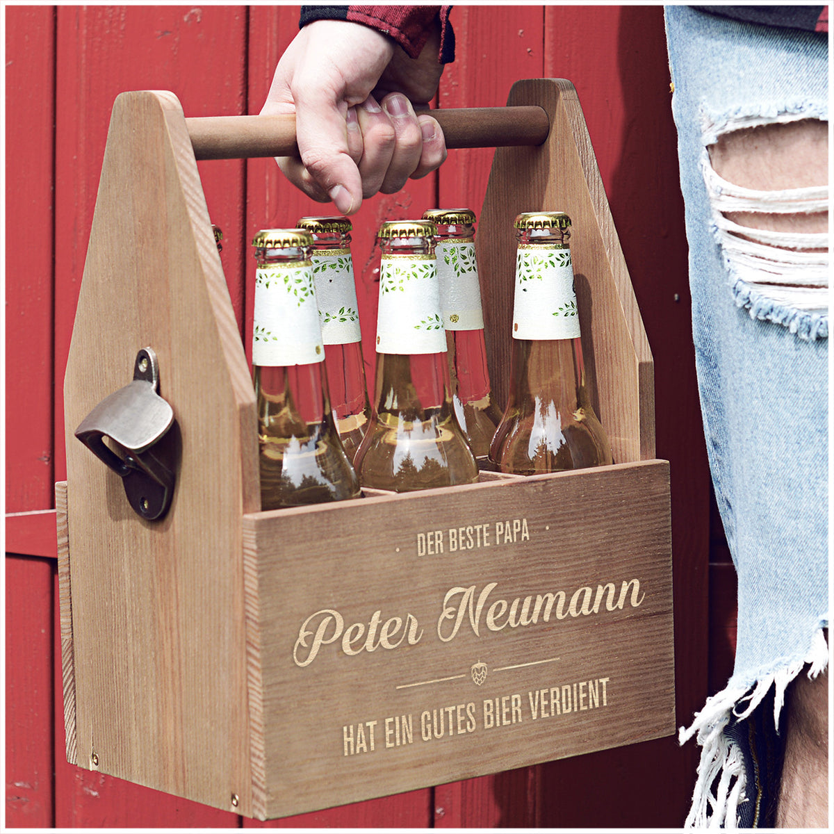 Gravierter Bierträger DER BESTE PAPA Geschenk für Papa