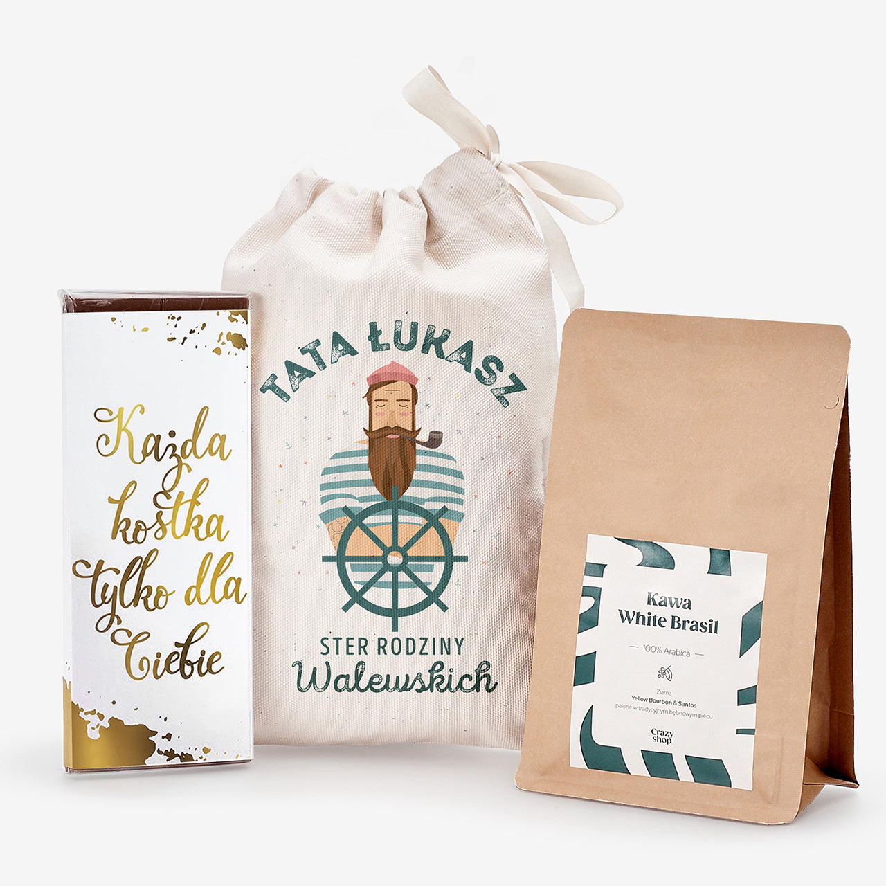 Czekolada i kawa w woreczku - zestaw upominkowy dla taty prezent dla taty zestaw prezentowy dla taty