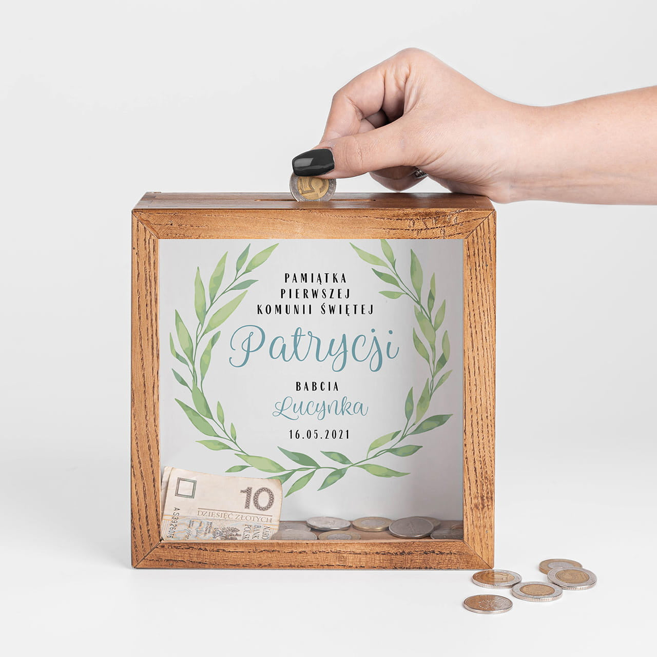 Skarbonka komunijna prezent na komunię skarbonka personalizowana skarbonka na komunię prezent dla dziecka