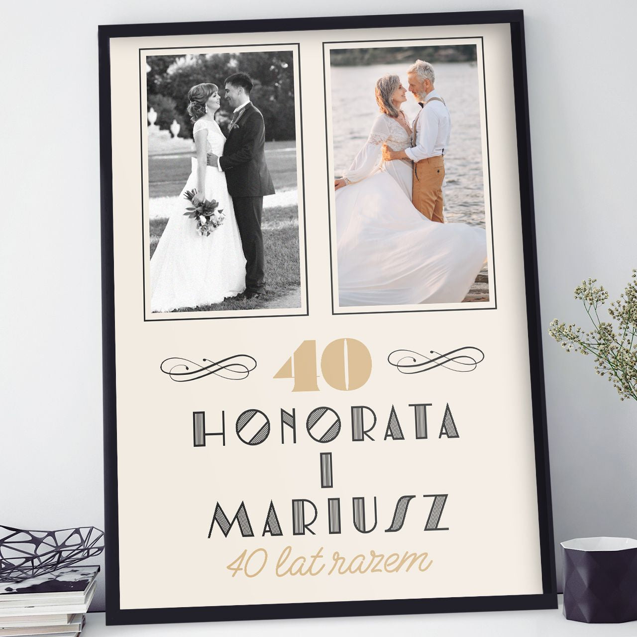 Plakat ze zdjęciem Kiedyś i dziś - prezent na 40 rocznicę ślubu plakat ze zdjęciami prezent 40 rocznica ślubu