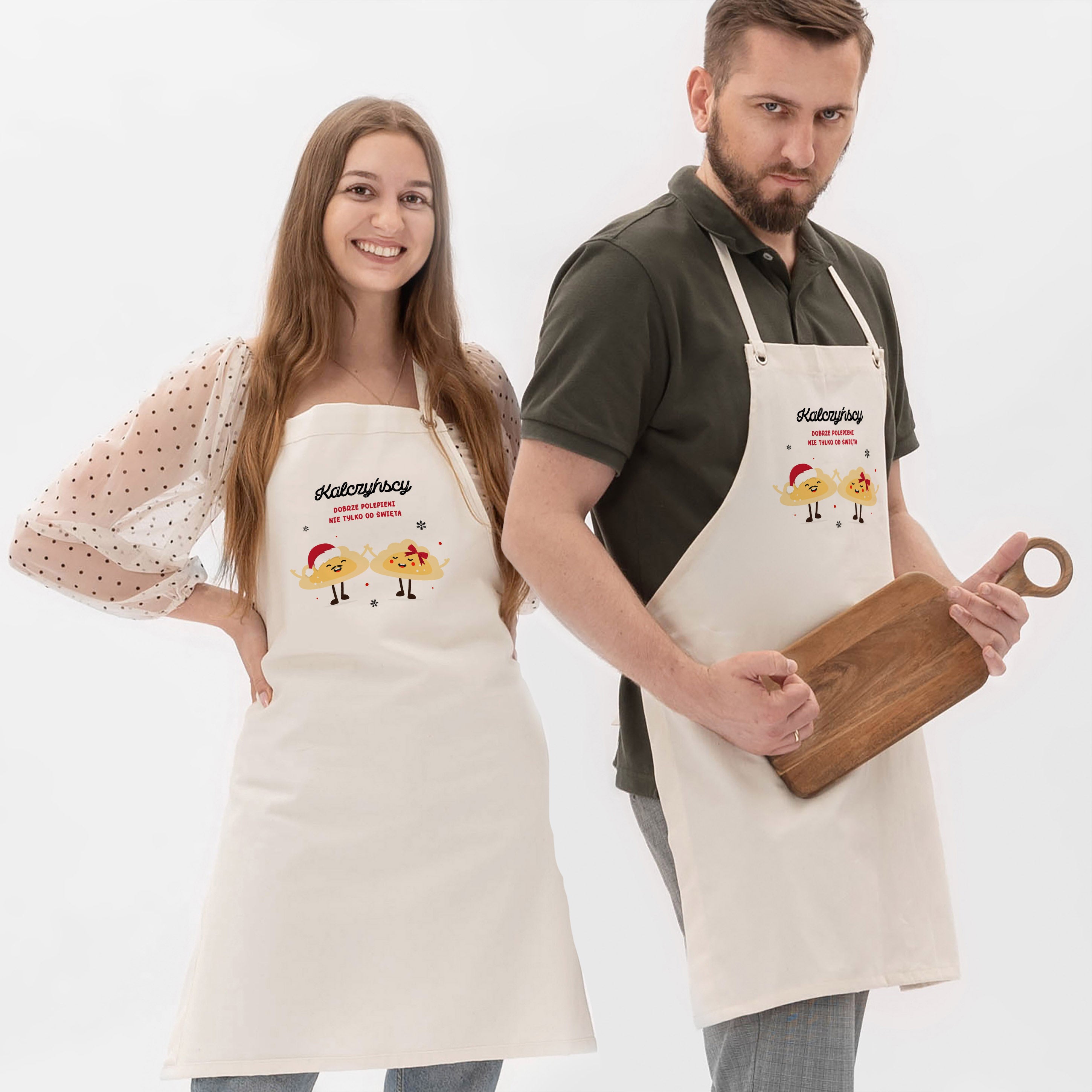 Świąteczne fartuchy personalizowane dla pary - pierożki