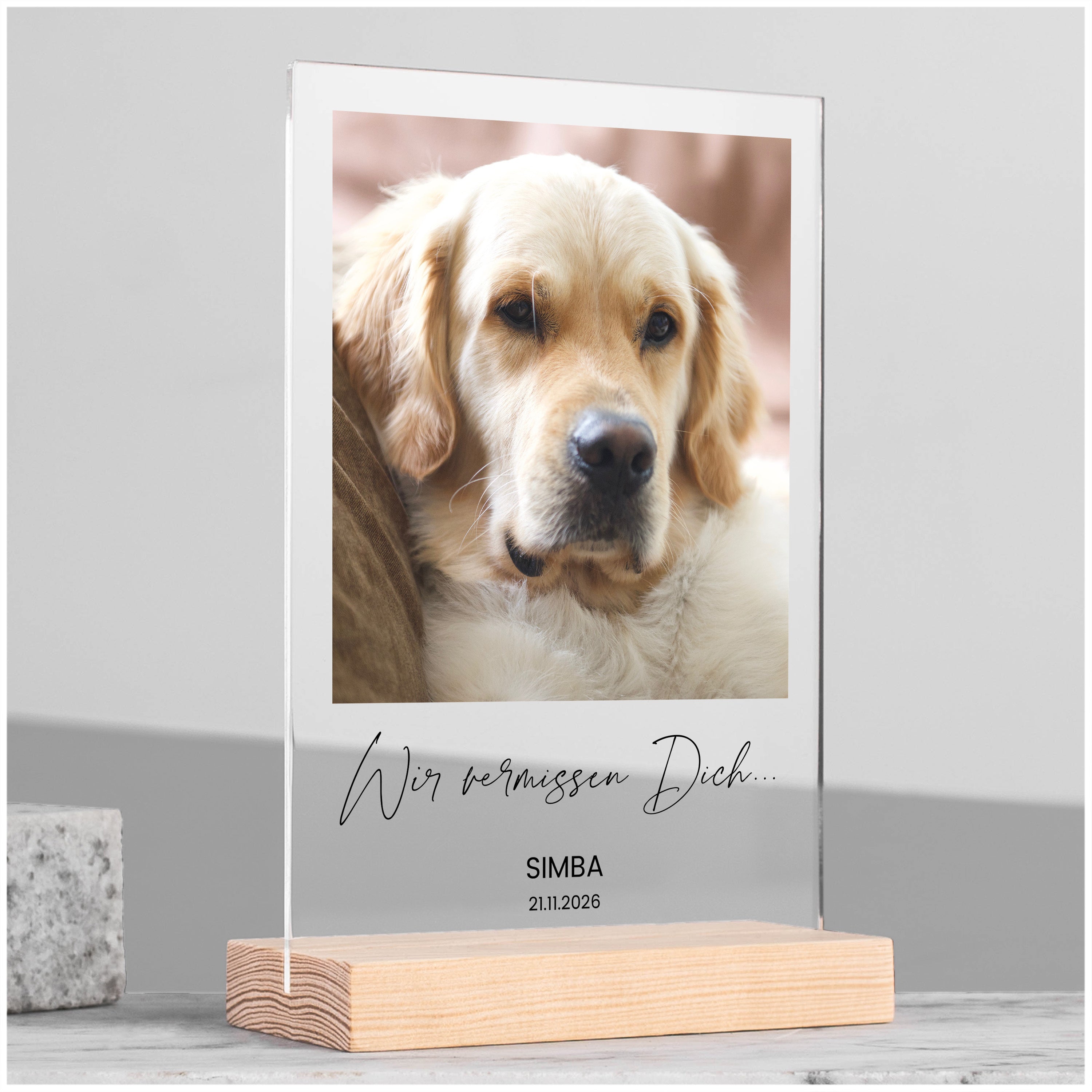 Statuette mit Foto ANDENKEN AN DEN HUND