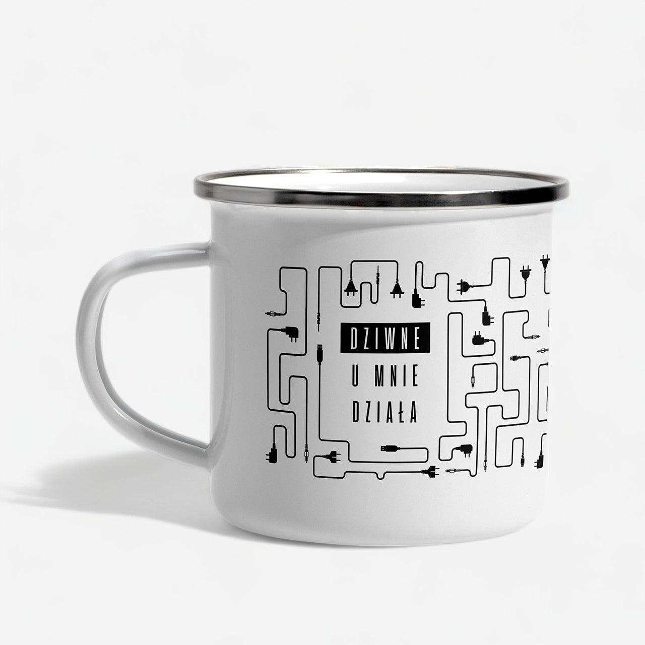 Emaliowany kubek dla informatyka - U Mnie Działa prezent dla informatyka kubek z grawerem prezent dla programisty