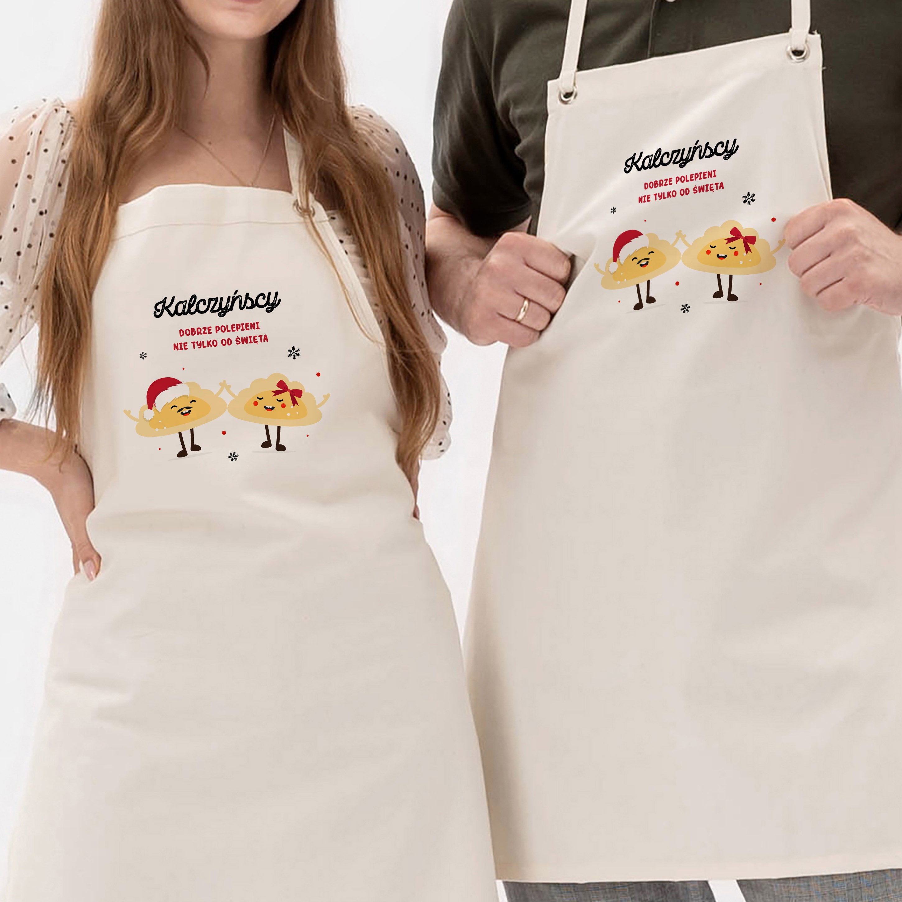 Świąteczne fartuchy personalizowane dla pary - pierożki