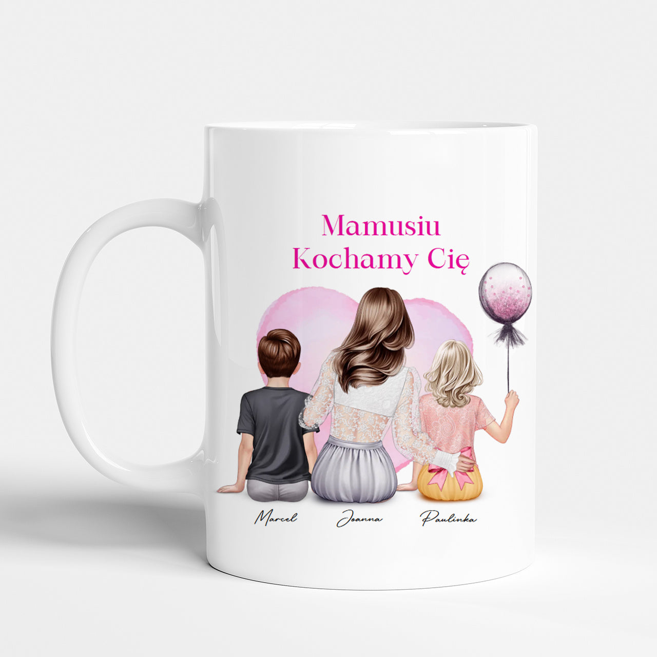 Kubek PORTRET dla Mamy z dwójką dzieci personalizowany kubek dla mamy na Dzień Mamy