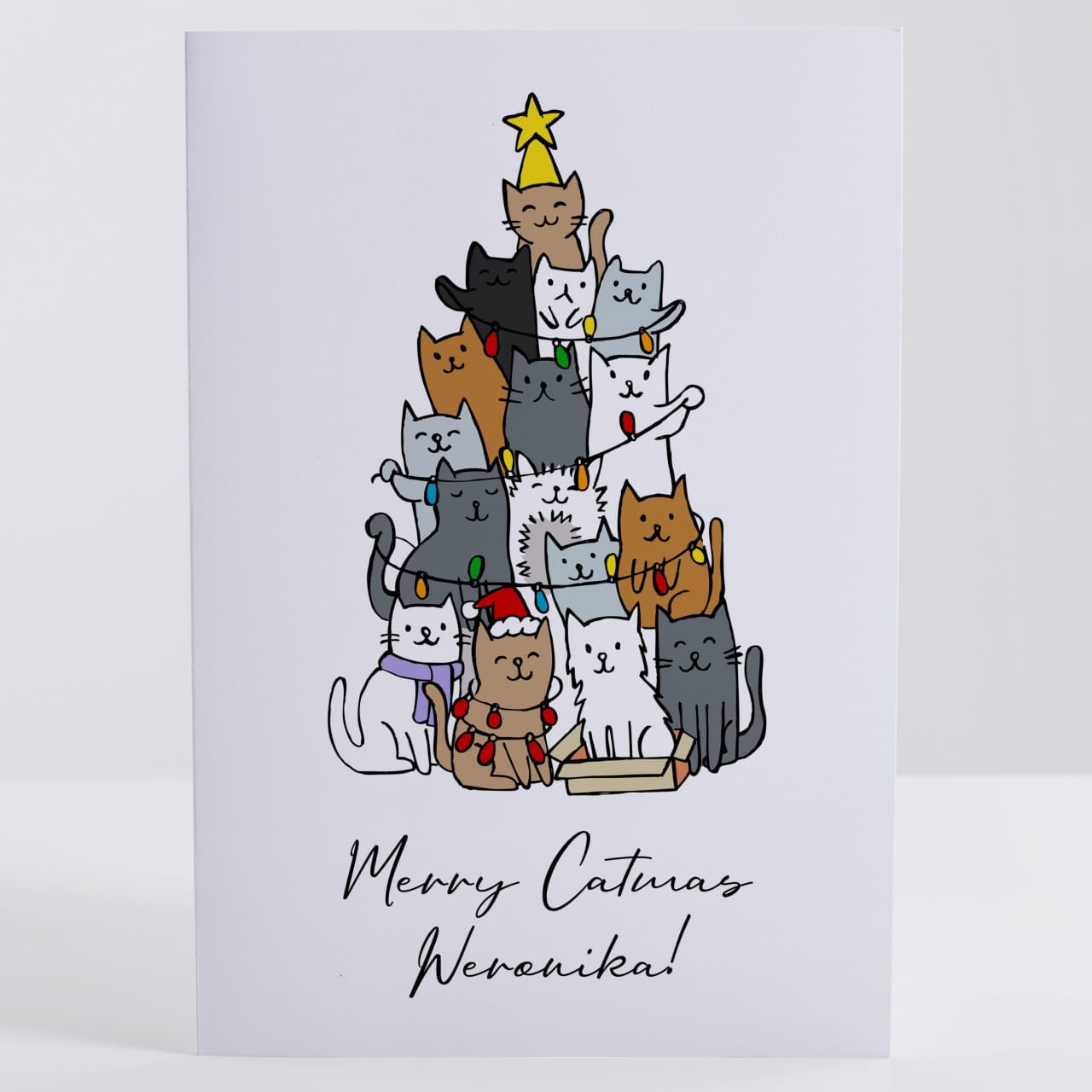 Kartka świąteczna z kotami - Merry Catmas - personalizowana świąteczny prezent dla miłośniczki kotów