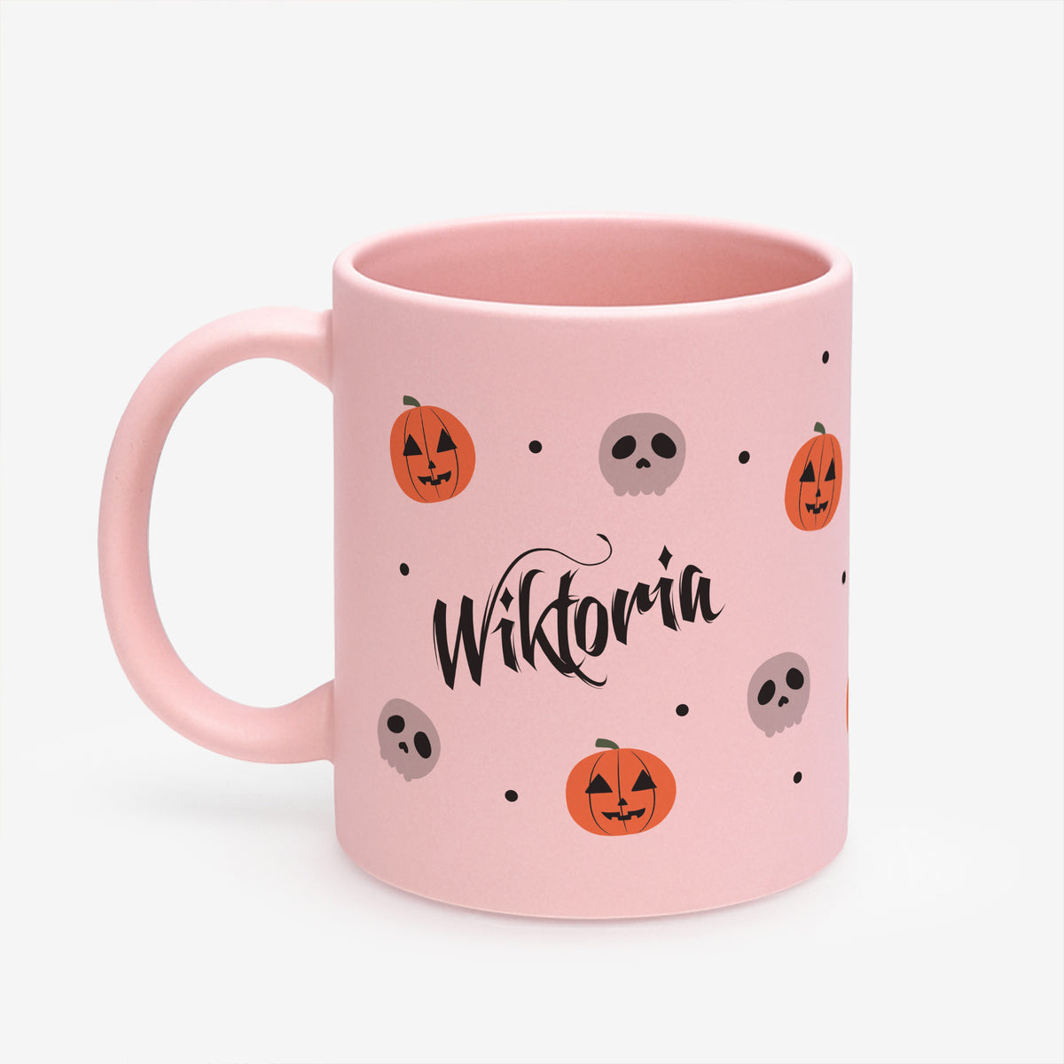 Różowy kubek na halloween - cukierek albo psikus