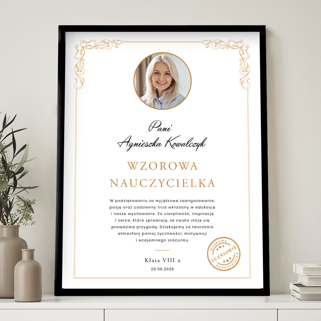 Plakat personalizowany dla nauczycielki - wzorowy nauczyciel