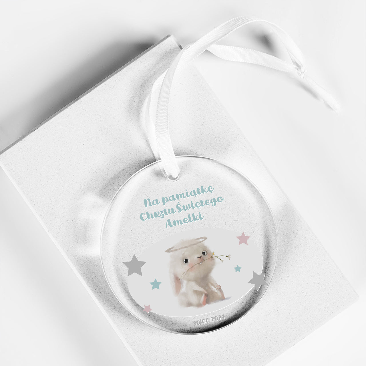 Personalizowana zawieszka - Króliczek - pamiątka chrztu świętego