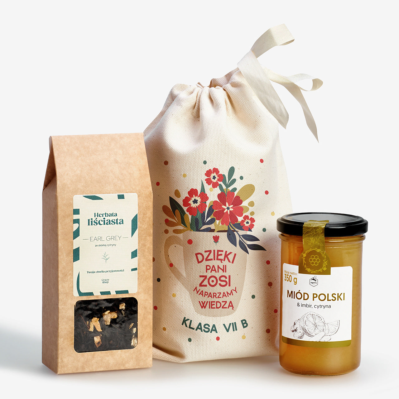 Zestaw prezentowy dla nauczycielki - naparzamy wiedzą herbata i mód w woreczku prezent dla nauczycielki