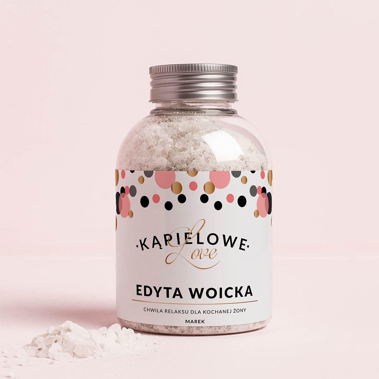 Sól z personalizowaną etykietą Kąpielove - prezent dla żony prezent dla żony sól do kąpieli personalizowana,
