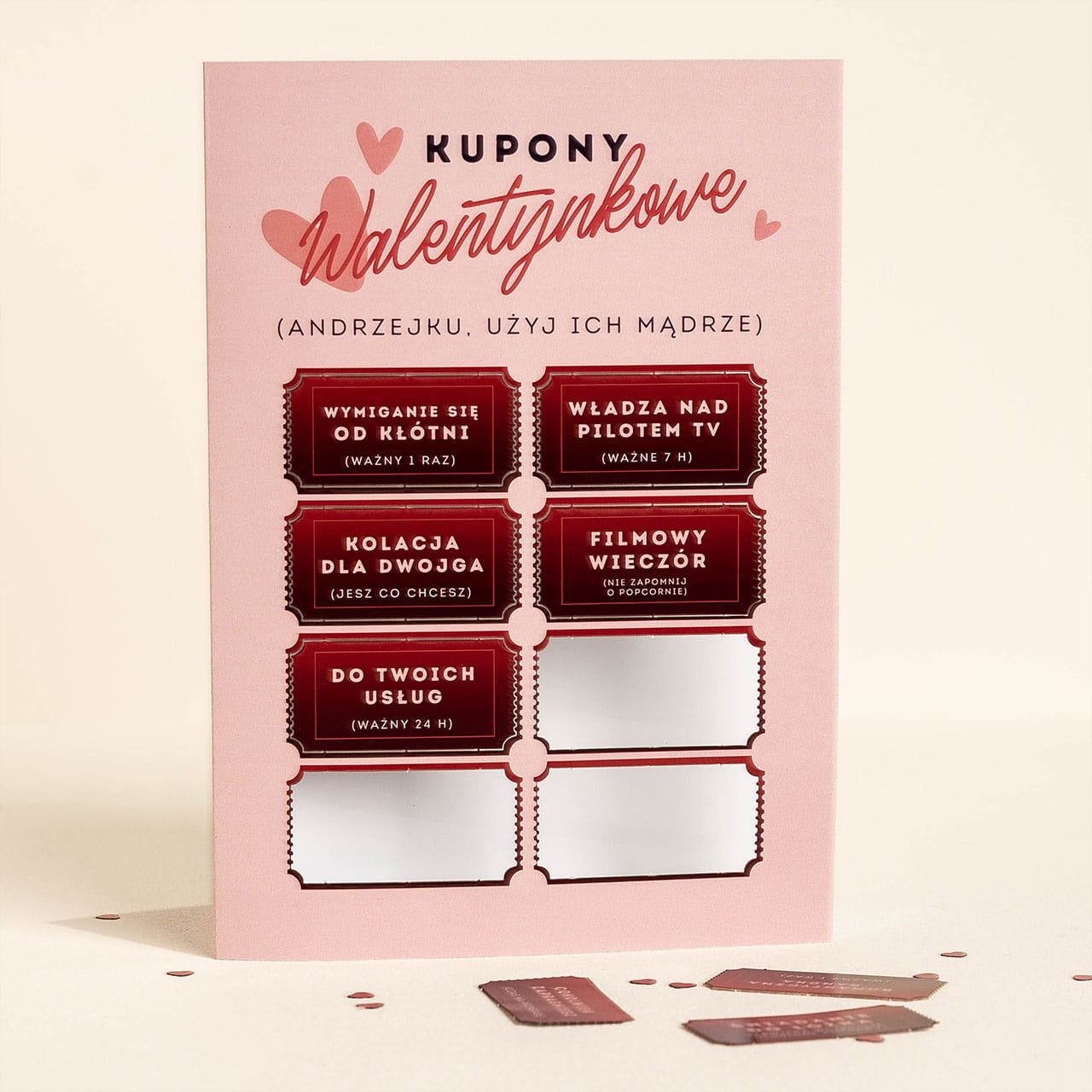 Personalizowana kartka dla męża - kupony na Walentynki kartka walentynkowa upominek dla chłopaka