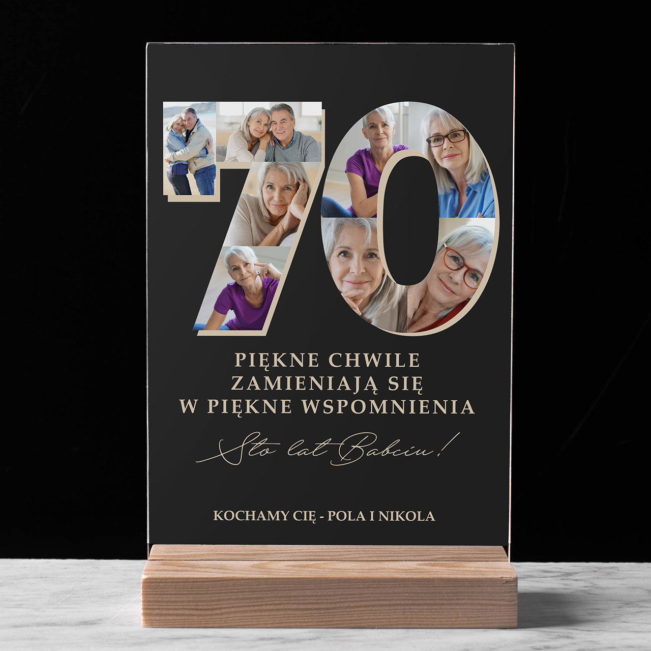 Statuetka ze zdjęciami na 70 urodziny