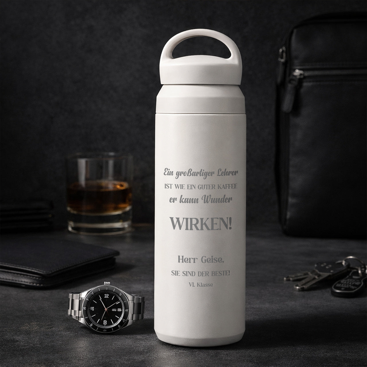Personalisierte Thermoskanne- Geschenk für einen Klassenleher zum Schulabschluss