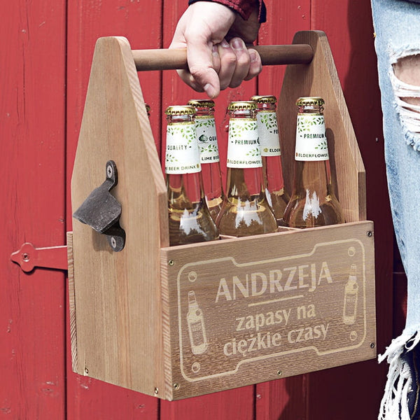 Grawerowane nosidło na piwo dla mężczyzny skrzynka na piwo prezent dla chłopaka prezent dla piwosza