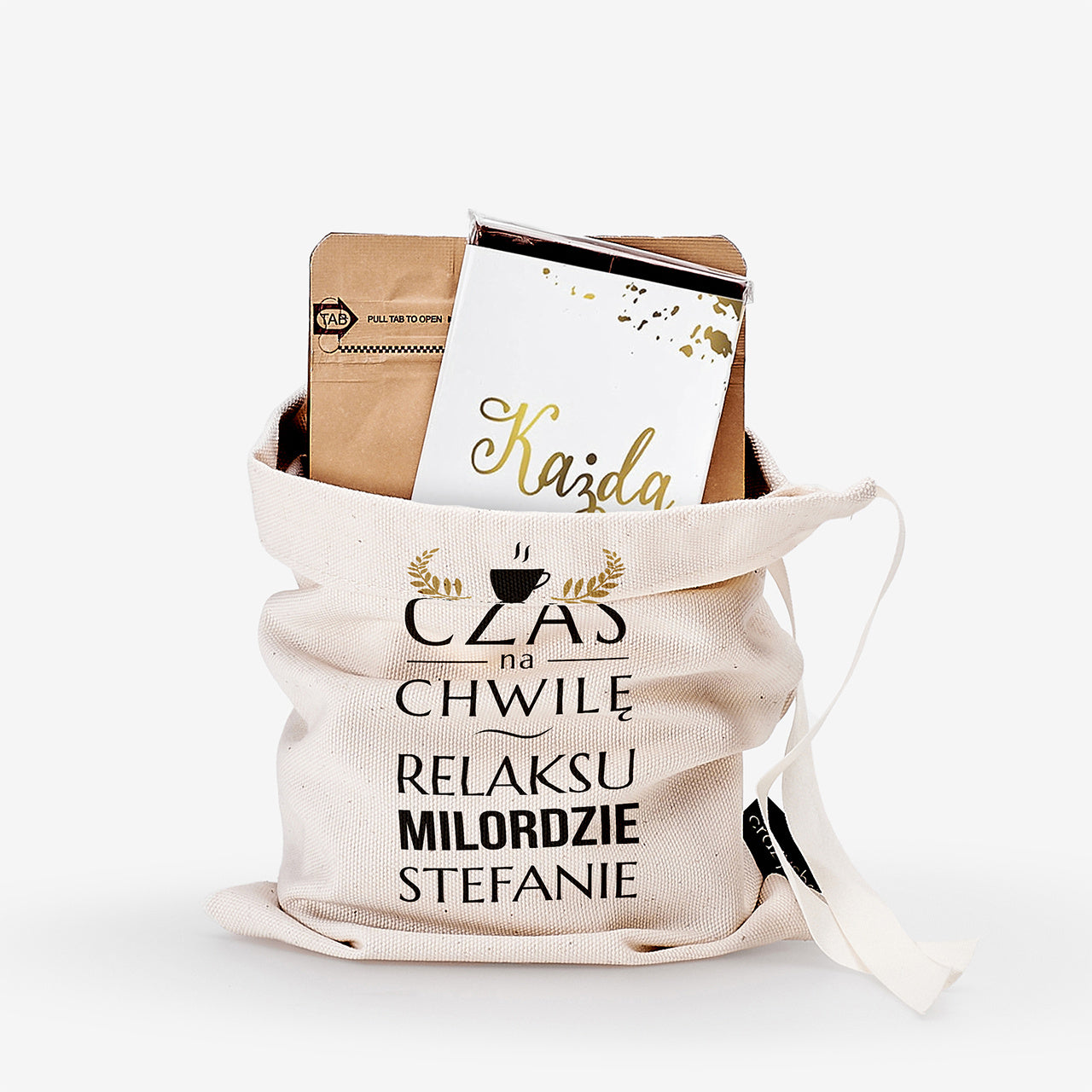 Kawa i czekolada w worku - Chwila Relaksu - prezent dla kolegi z pracy na urodziny zestaw prezentowy