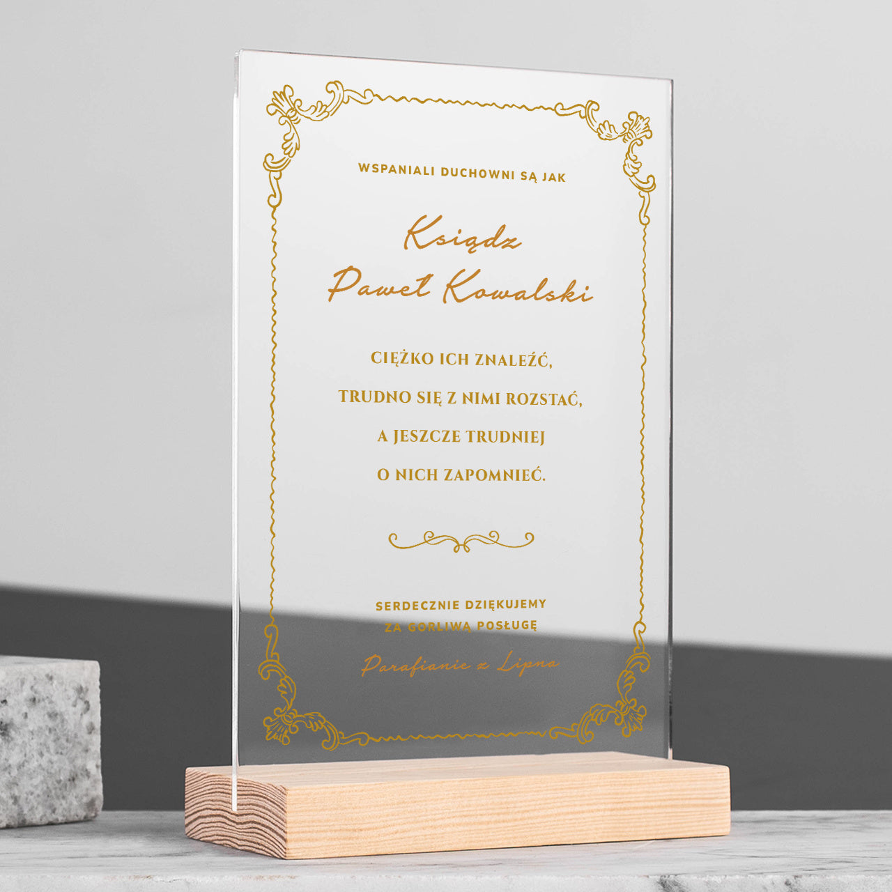 Personalizowana statuetka - pożegnanie księdza prezent dla księdza statuetka personalizowana