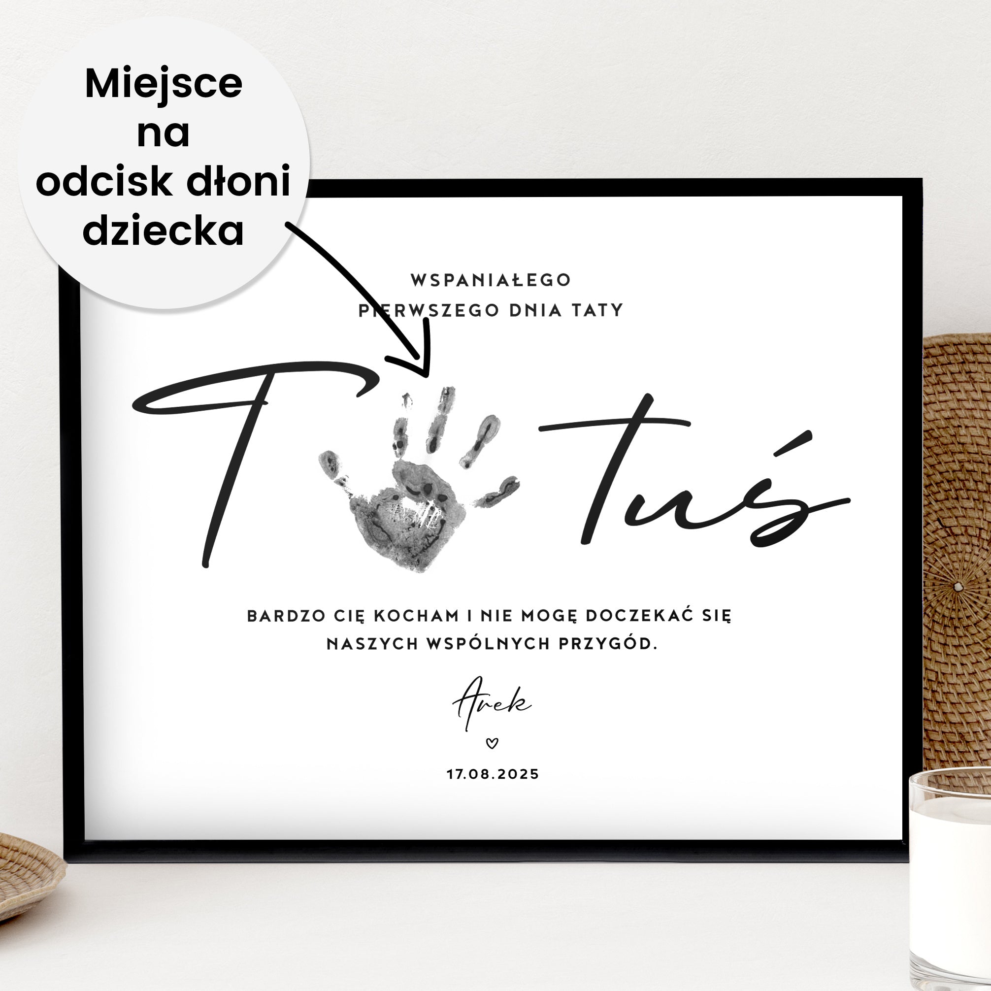 Plakat na pierwszy Dzień Taty z odciskiem dłoni personalizowany plakat dla Taty prezent na Dzień Taty