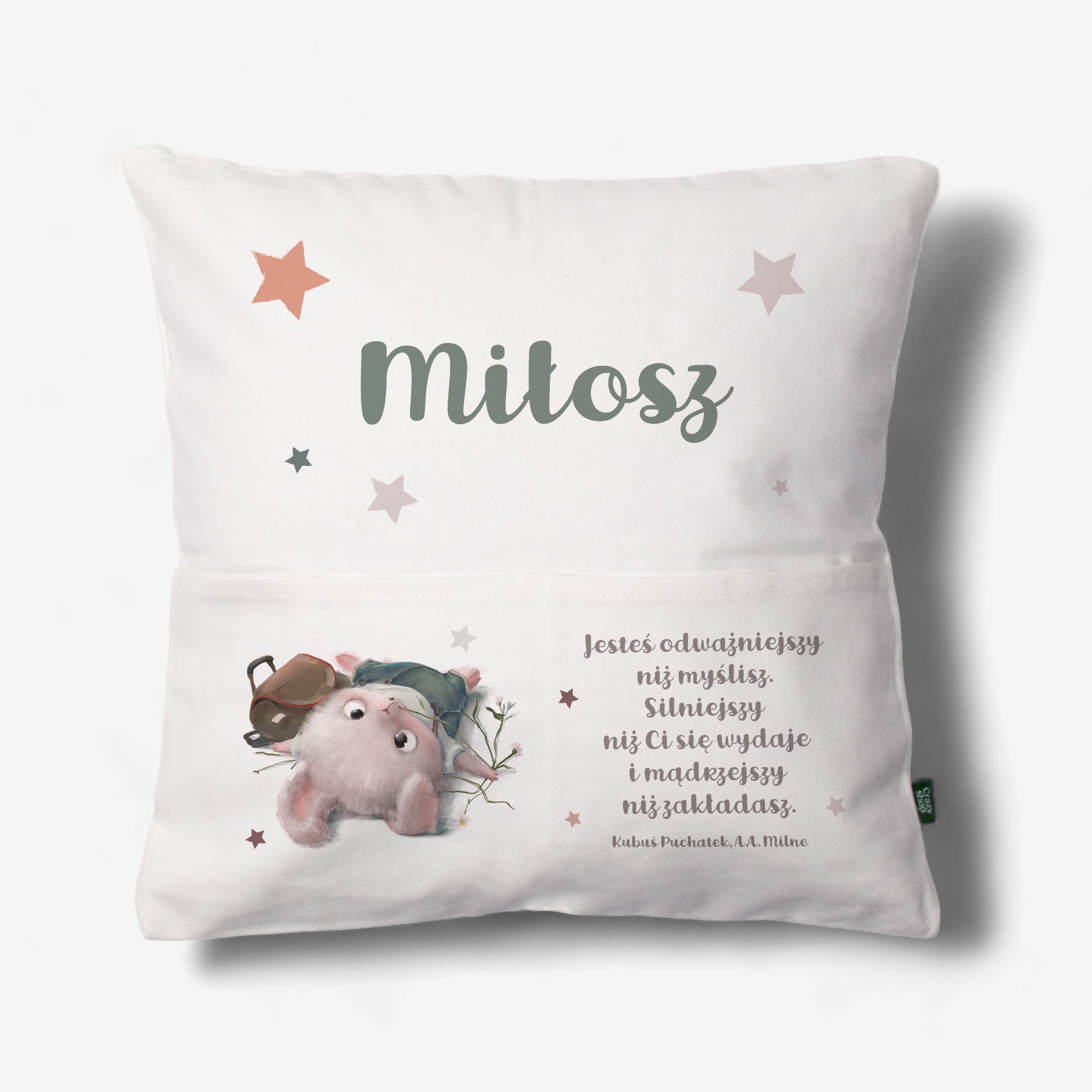 Personalizowana poduszka z kieszeniami dla chłopca