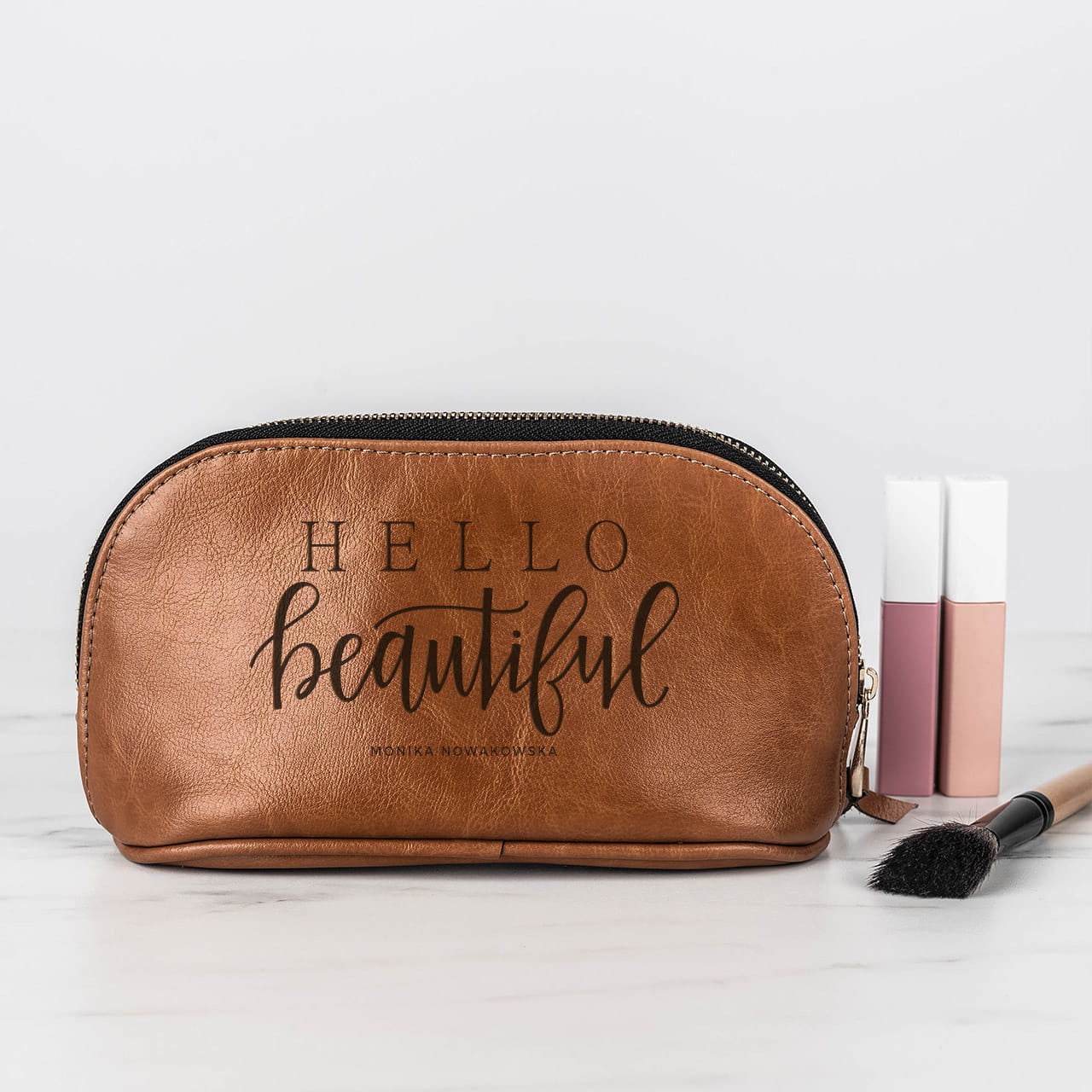 Kosmetyczka skórzana - Hello - prezent dla nastolatki prezent dla dziewczyny damska kosmetyczka