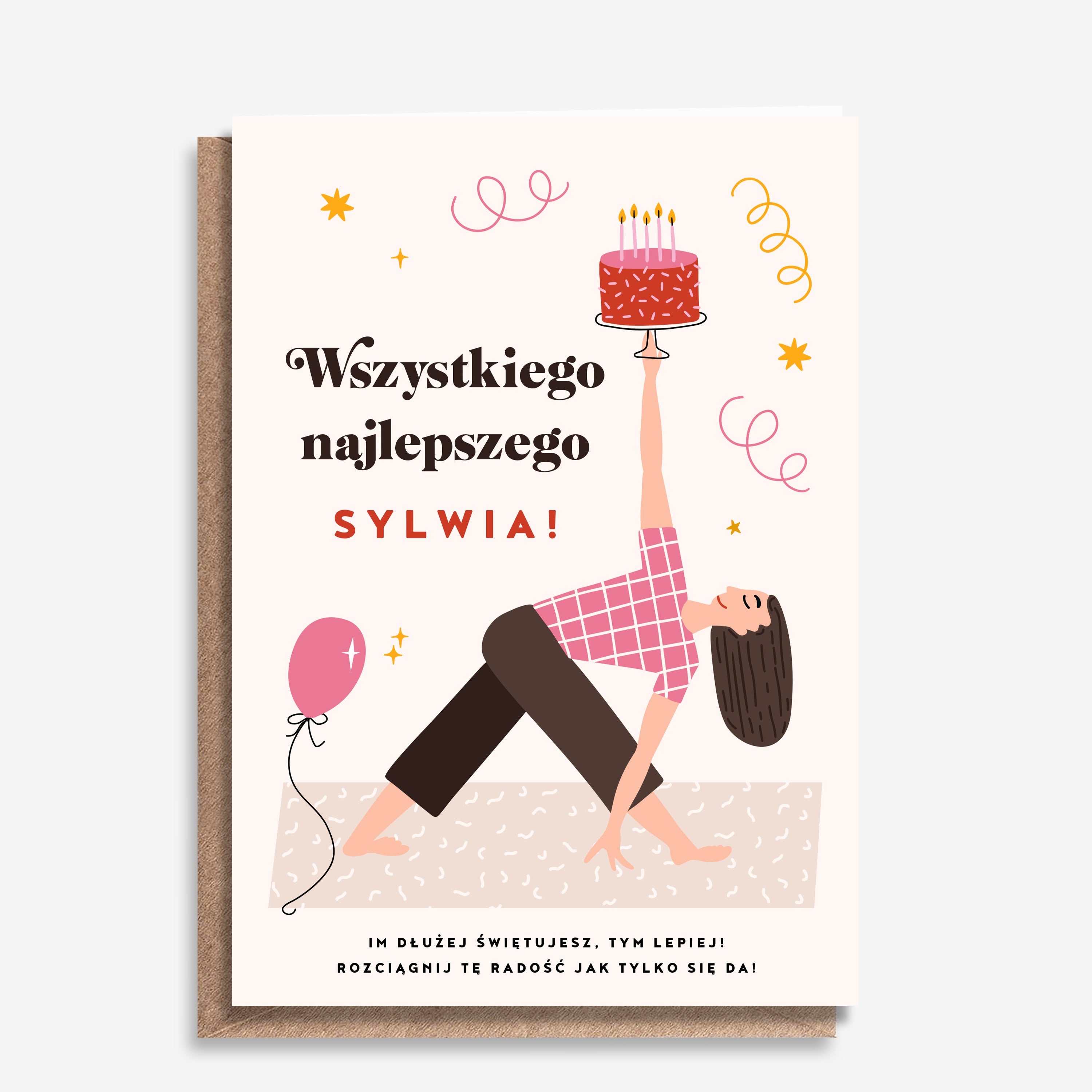 Kartka na urodziny dziewczyny - Pilates prezent dla fitnesski personalizowana kartka