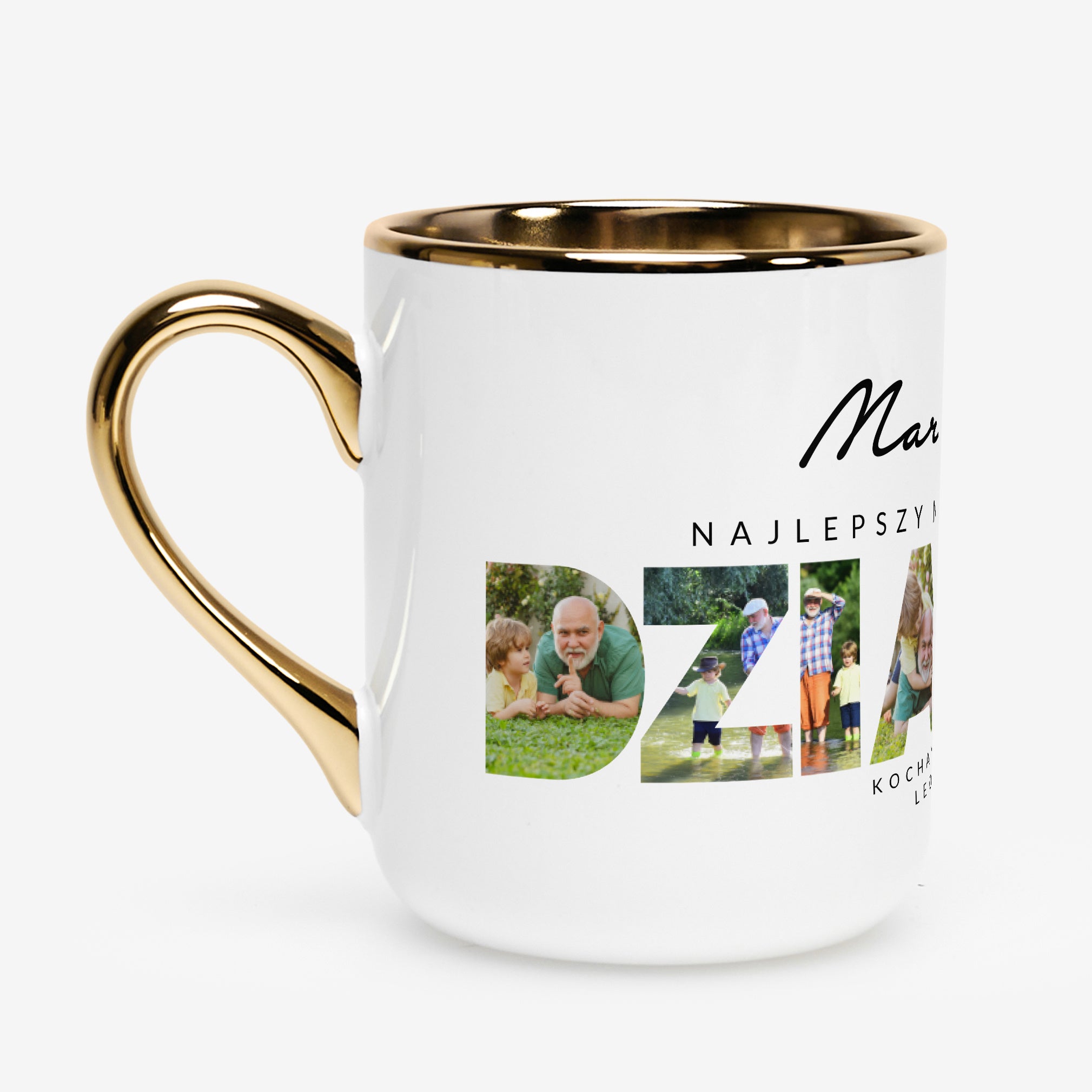 Biało-złoty kubek - prezent dla dziadka 