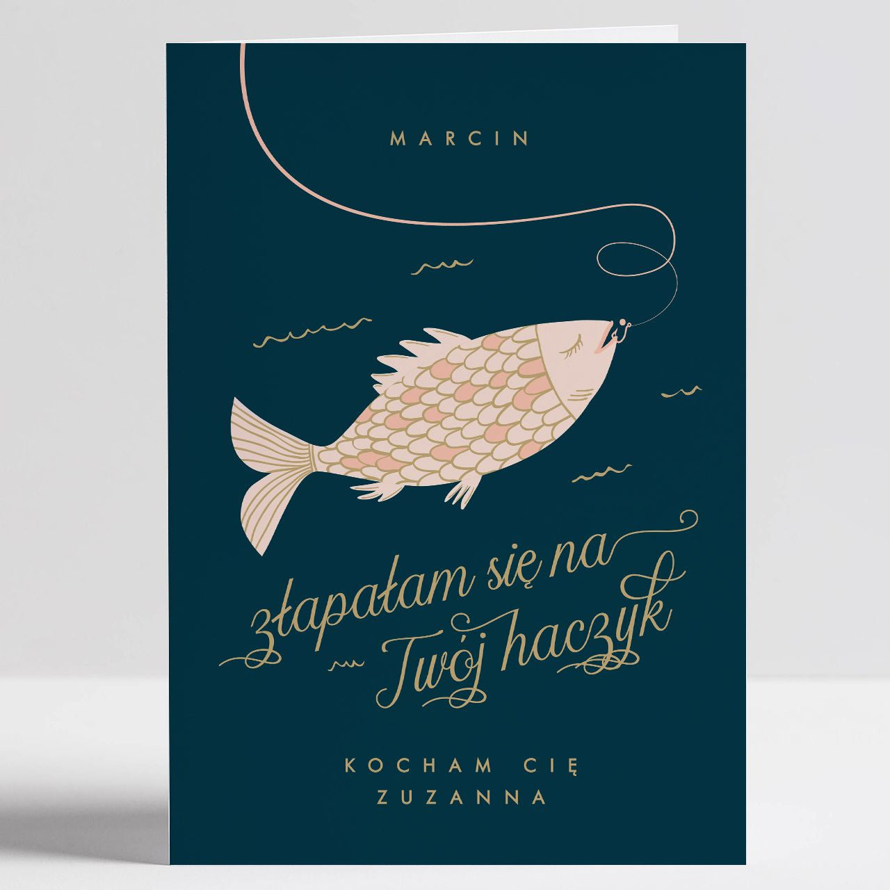 Walentynkowa kartka dla wędkarza - personalizowana kartka walentynkowa upominek dla wędkarza