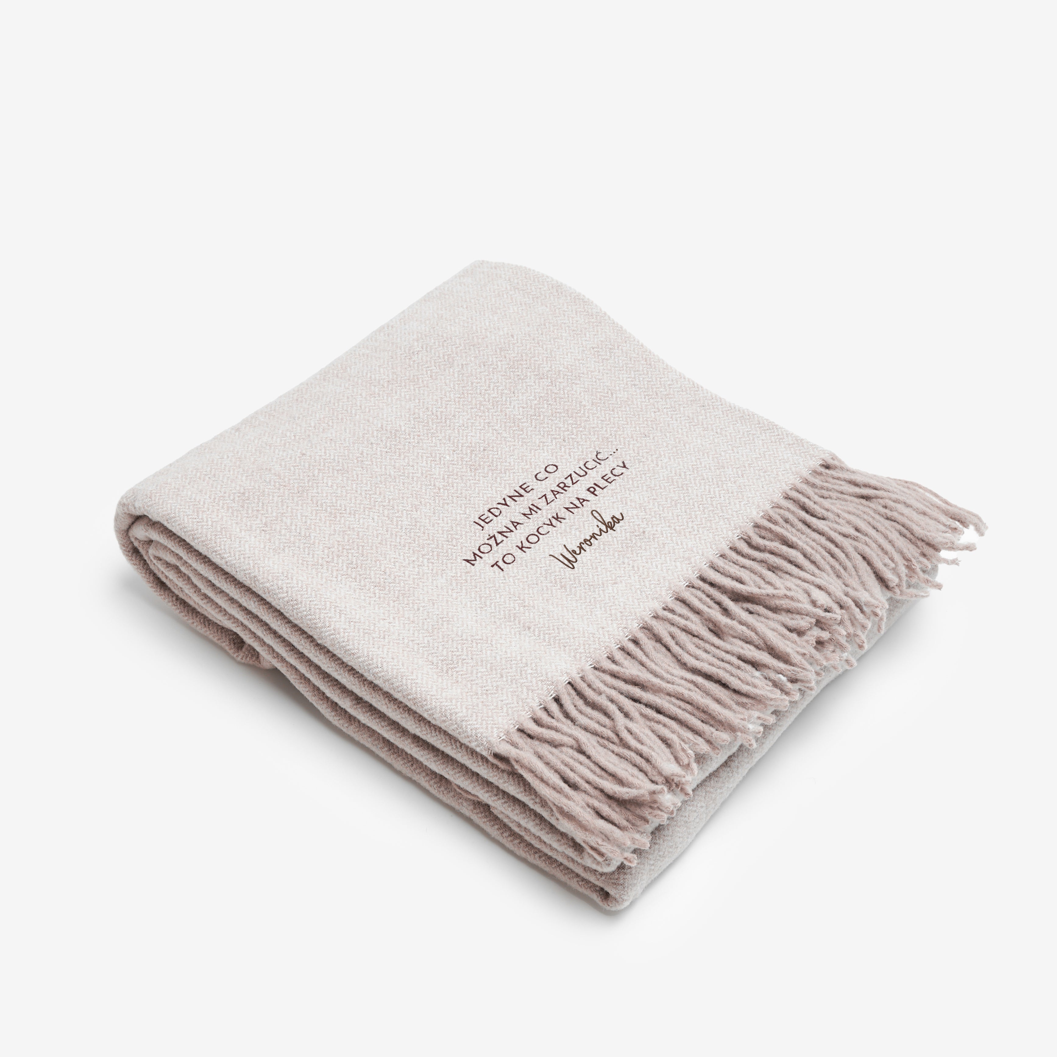 Haftowany koc z wełny - Zarzut - śmieszny prezent dla niej koc wełniany beżowy koc prezent dla kobiety