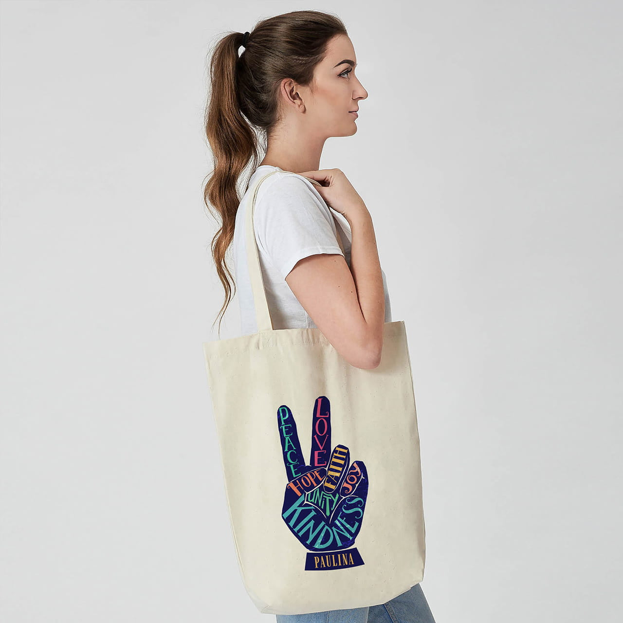 Bawełniana torba na prezent urodzinowy dla przyjaciółki - peace prezent dla przyjaciółki na urodziny