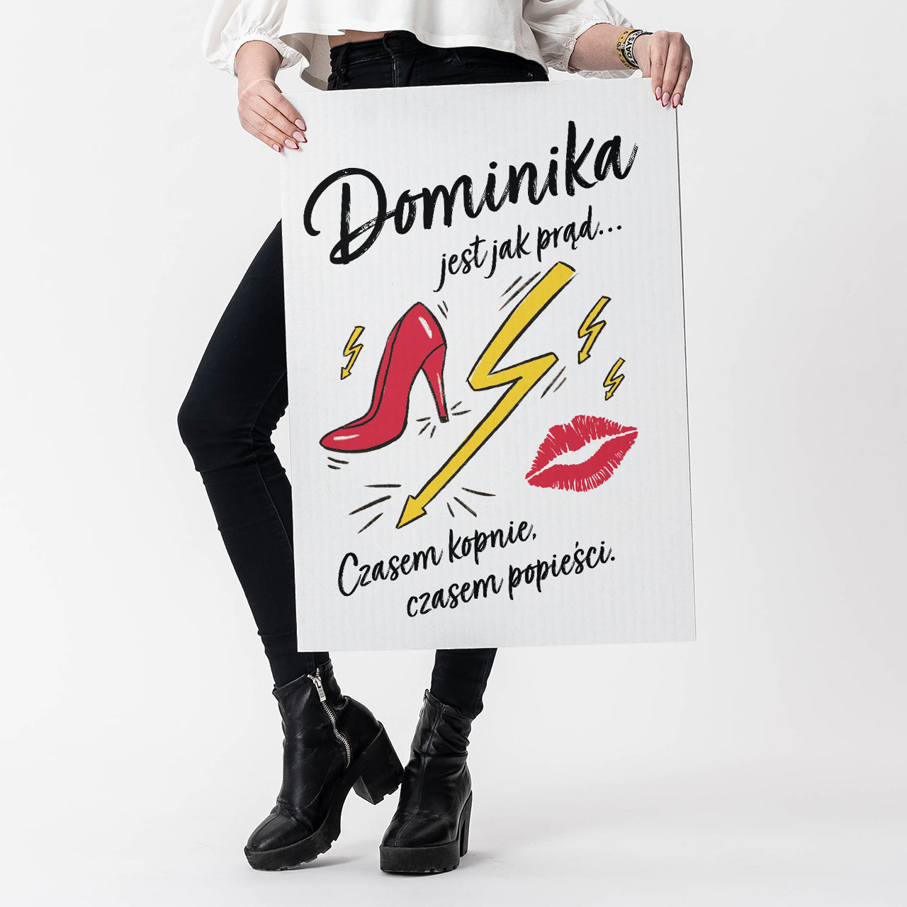 Duża kartka na Dzień Kobiet xxl - kobieta jest jak prąd prezent na Dzień Kobiet śmieszna kartka dla kobiety 