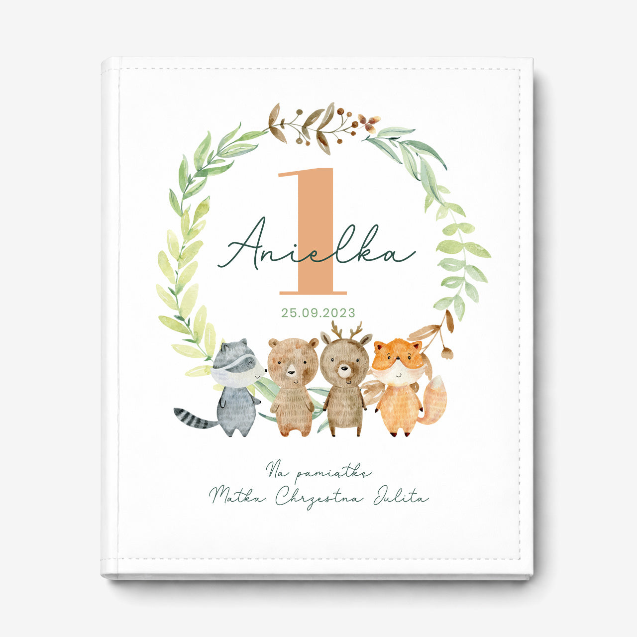 Album do zdjęć dla dziecka na roczek - leśne zwierzątka
